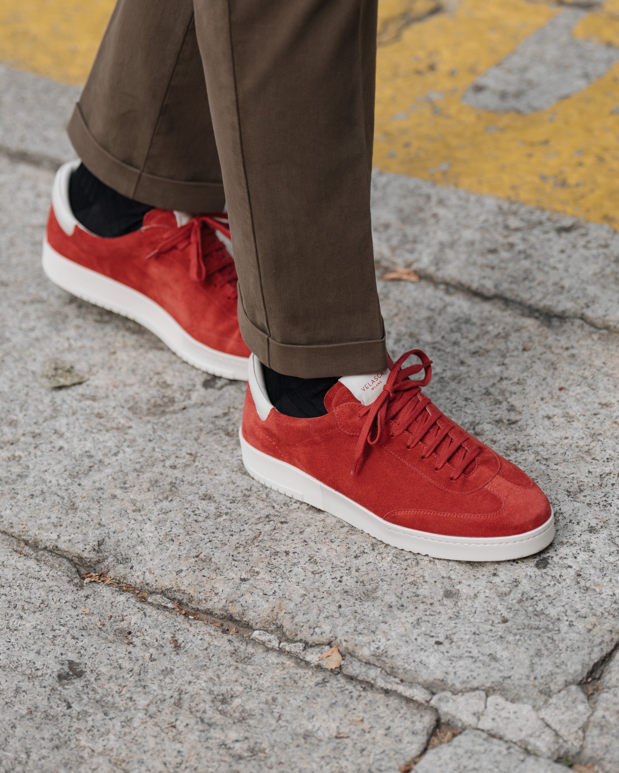 Velasca | Red suede leather sneakers, entirely Made in Italy