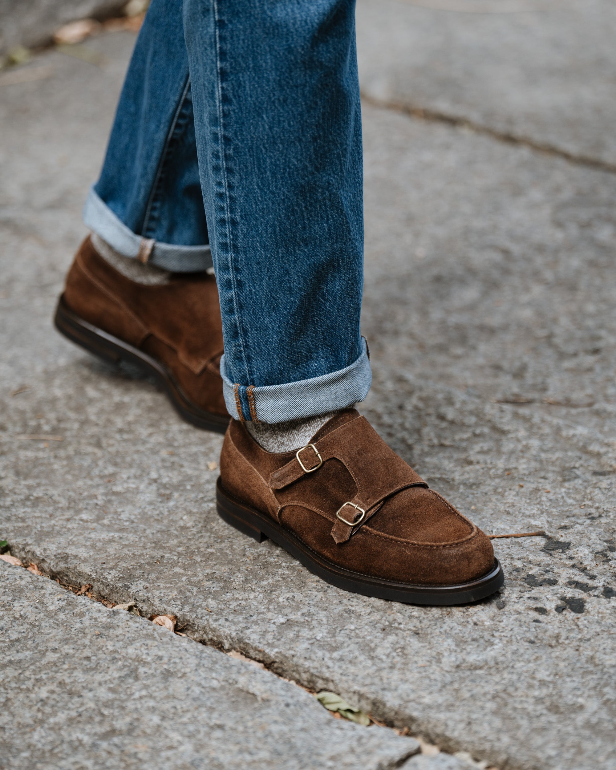Velasca | Men's brown double buckle suede shoes, Made in Italy