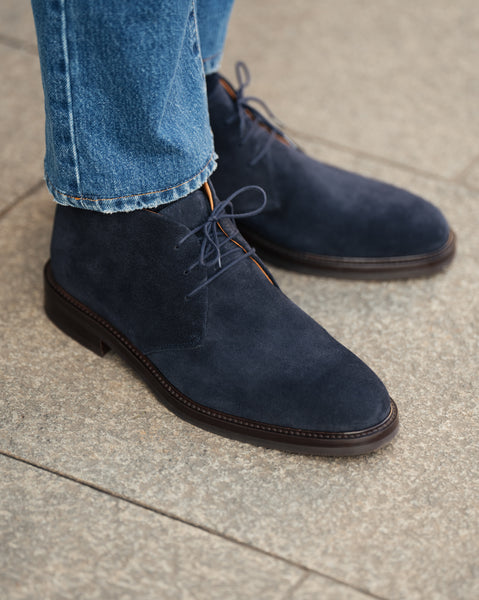 blue suede dress boots Knight Derby Midnight Leather The Jacket Maker versatile and rugged pair of boots Corry Chukka Midnight Blue Suede