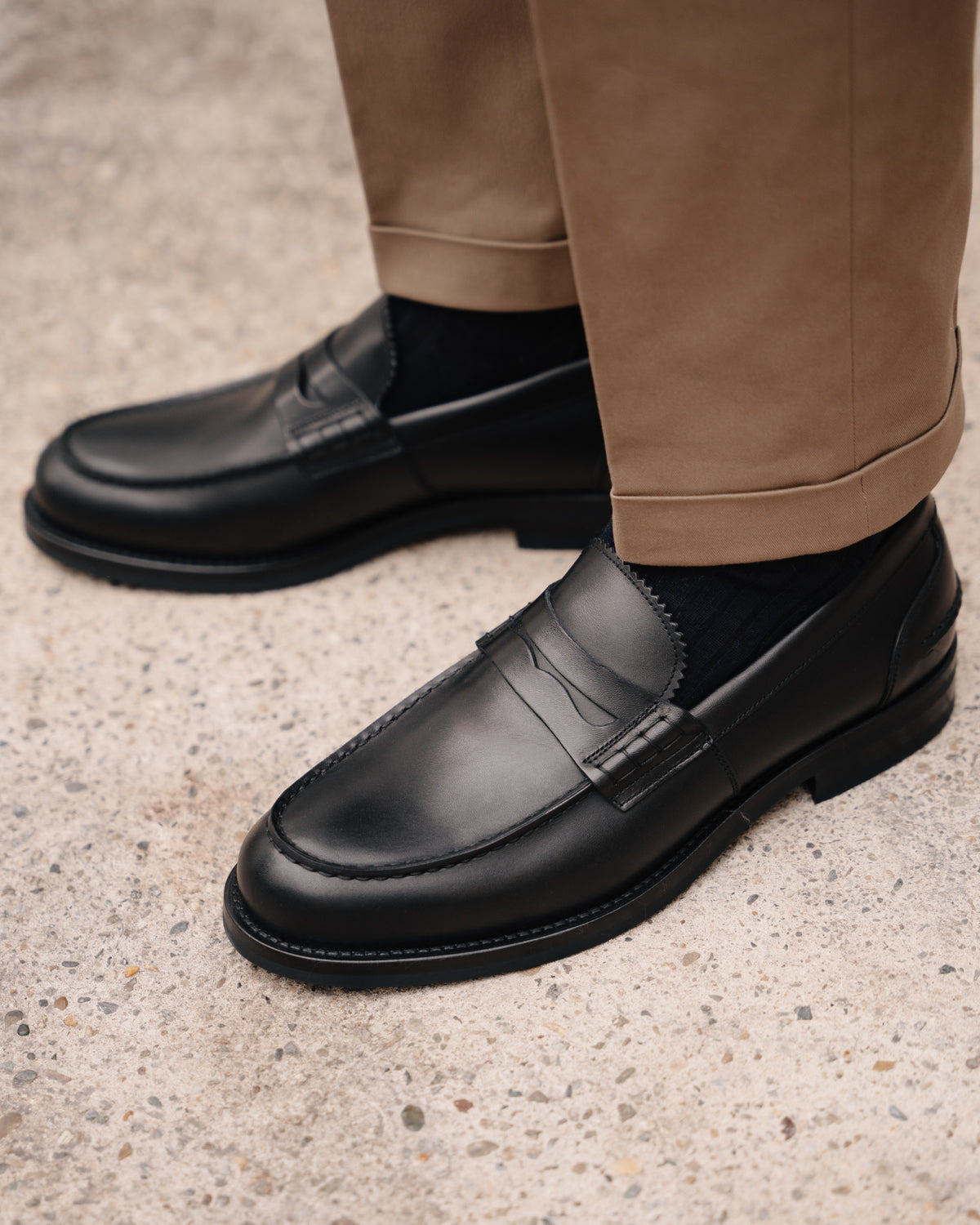 Men's black leather winter Penny Loafers