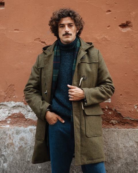 Green mélange wool duffle coat, Made in Italy | Velasca