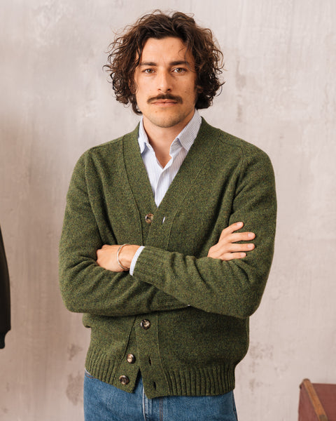 Green cardigan 100% Shetland wool, Made in Italy | Velasca