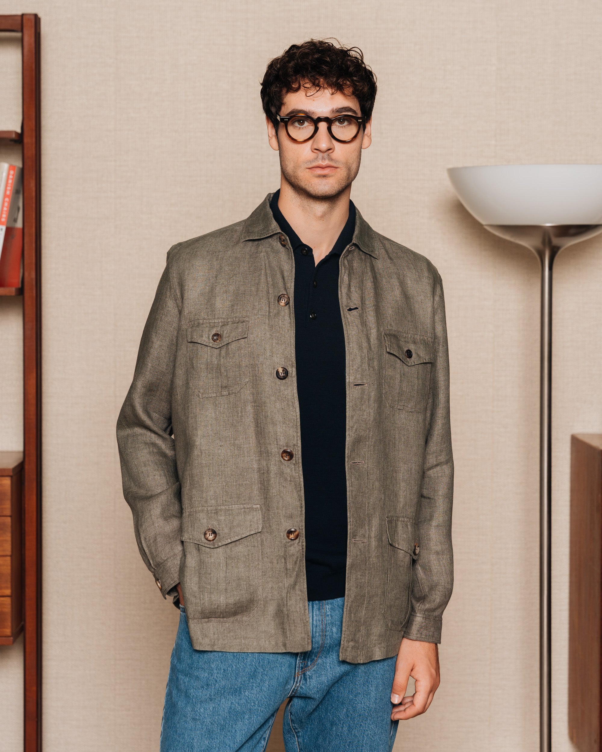 Green linen safari shirt, Made in Italy | Velasca