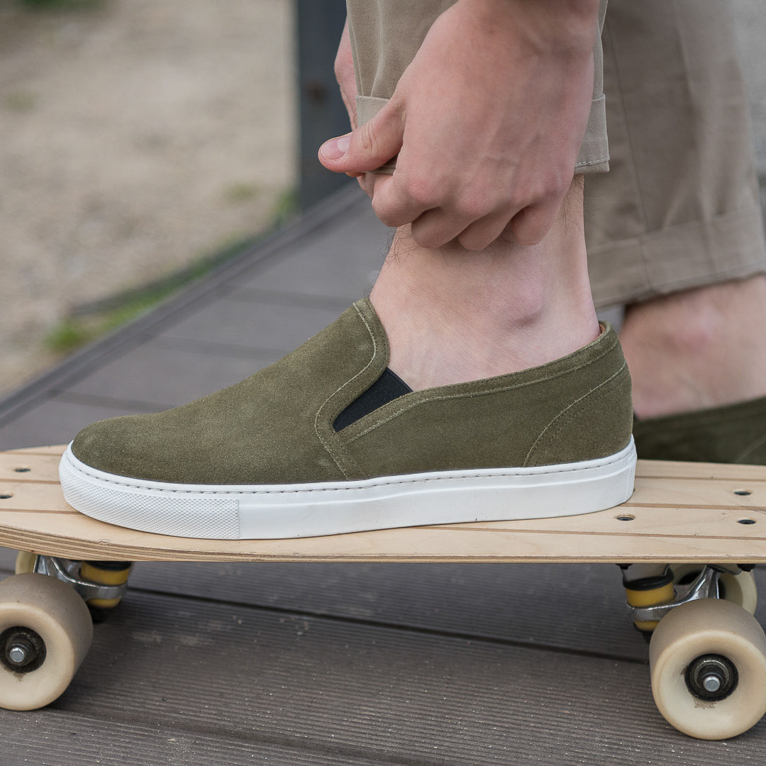 Army green slip on sneakers deals