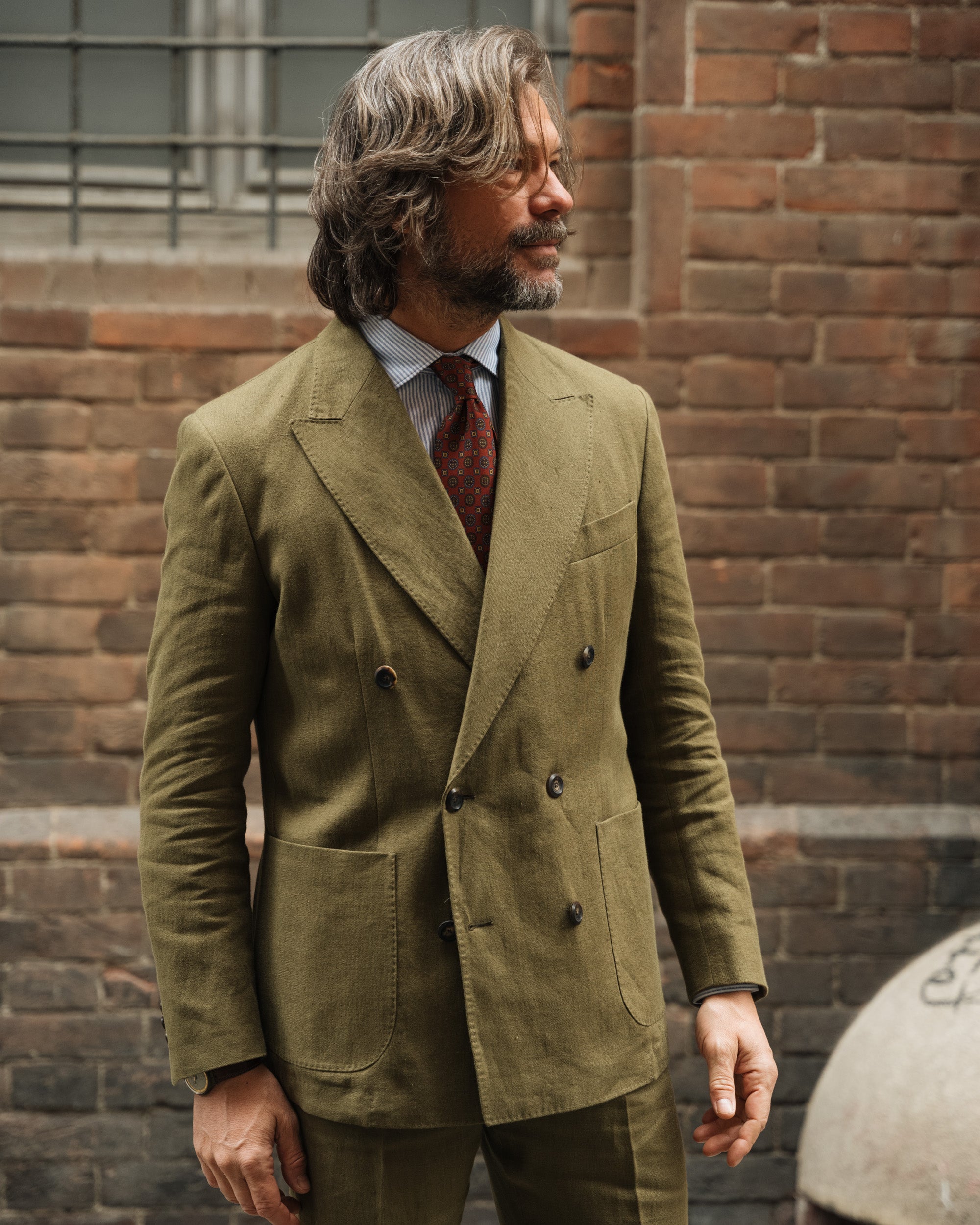 Linen double breasted suit online