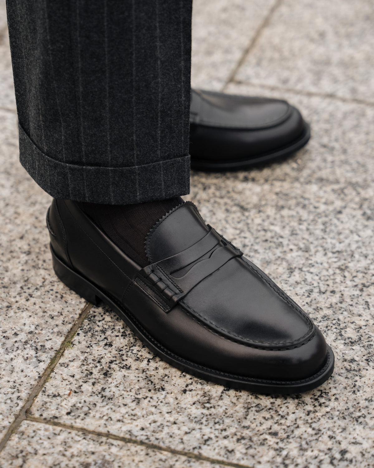 Men's black leather slip on Penny Loafers