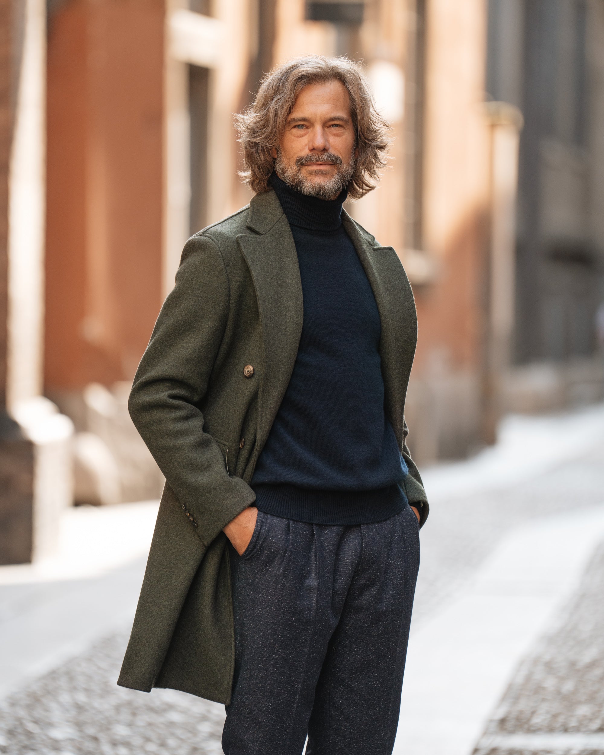Olive double-breasted coat, Made in Italy | Velasca