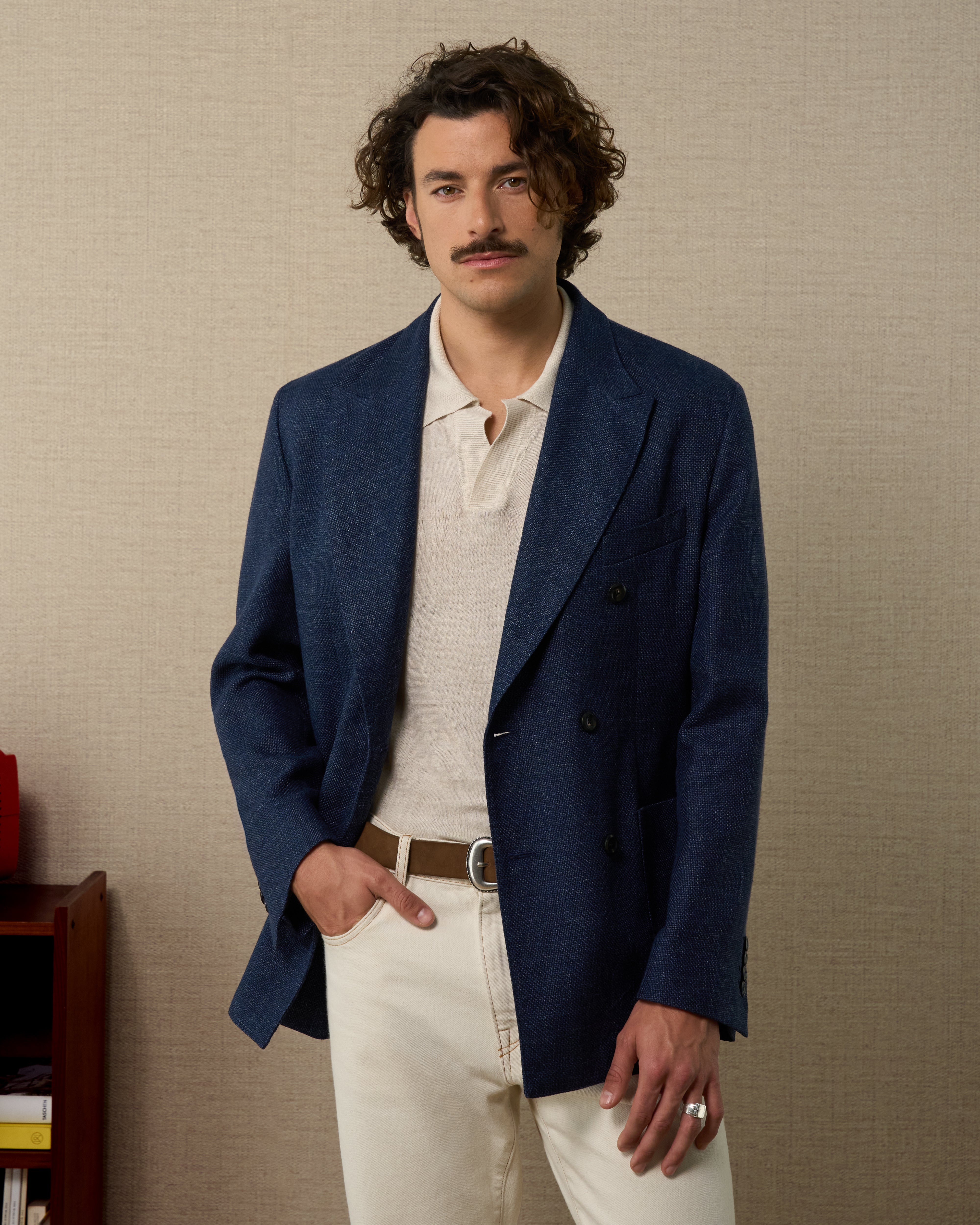 Blue wool linen summer mens blazer, Made in Italy | Velasca