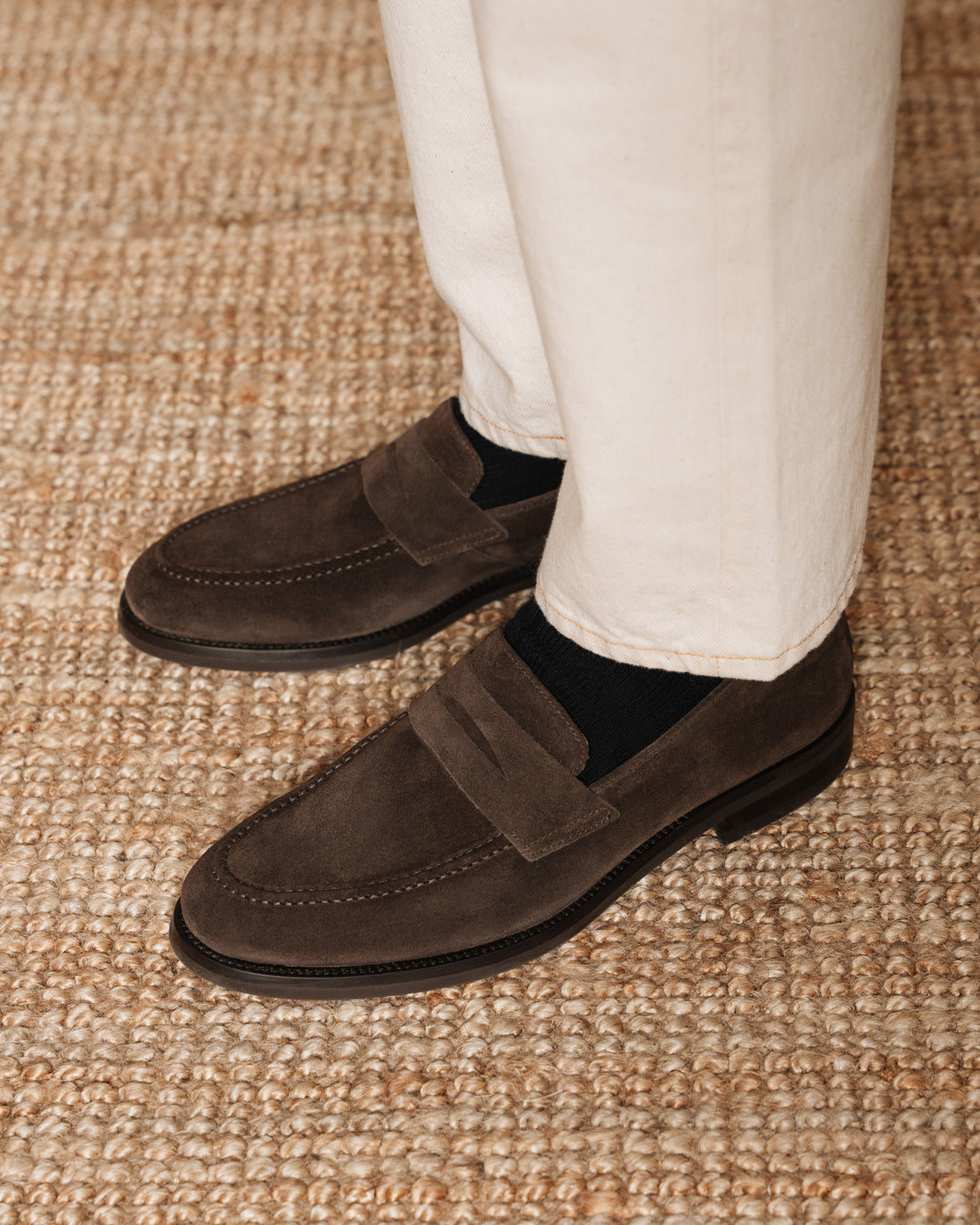 Velasca Rizzadin Brown suede leather tapered penny loafers | Velasca