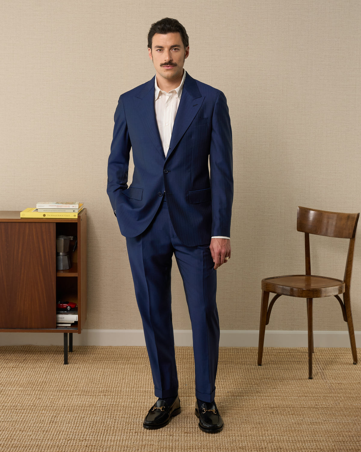 Summer dark blue solaro wool suit, Made in Italy | Velasca