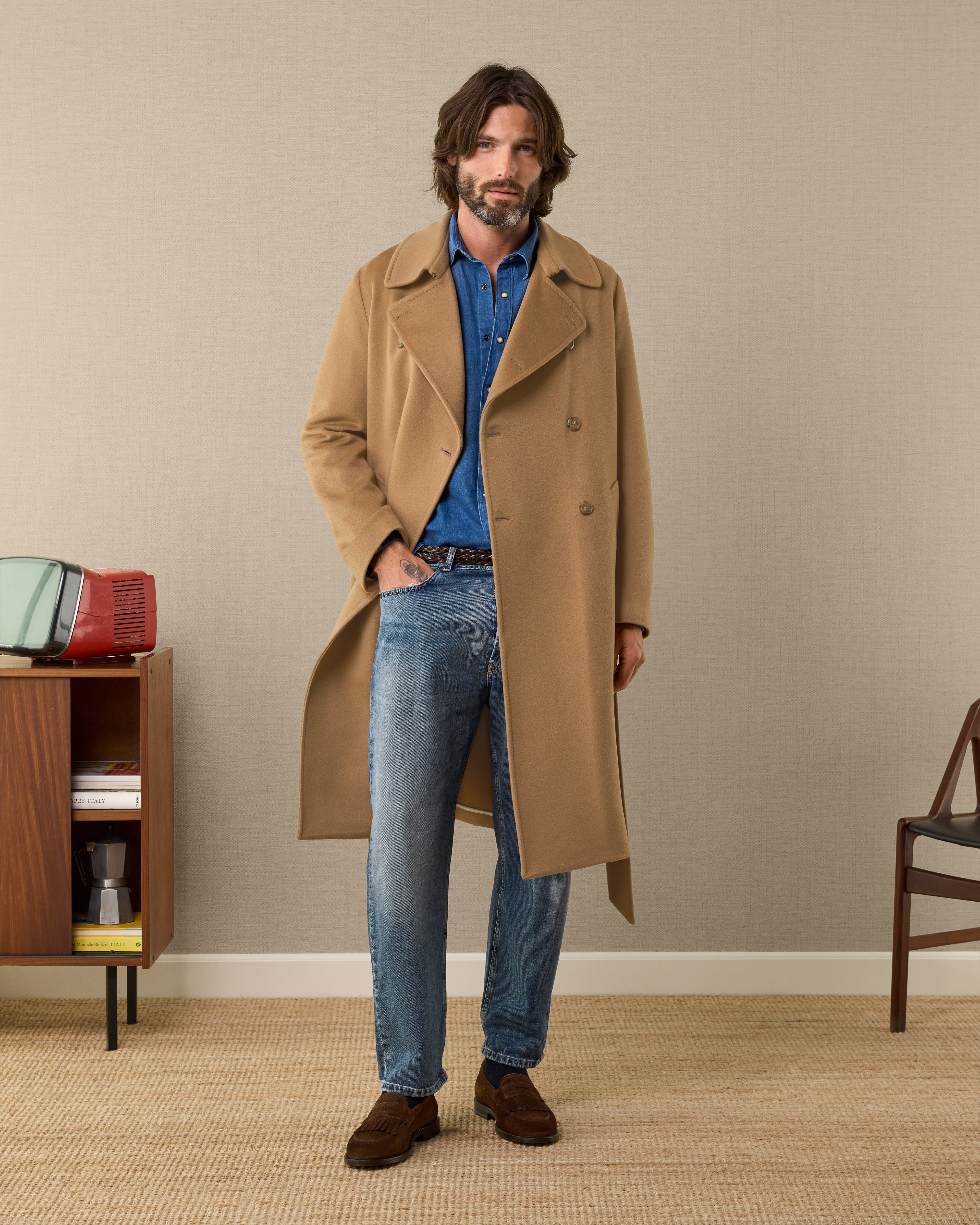 Men's wool trench coat with belt, Made in Italy | Velasca
