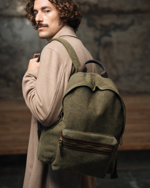 Canvas backpack with leather details, Made in Italy