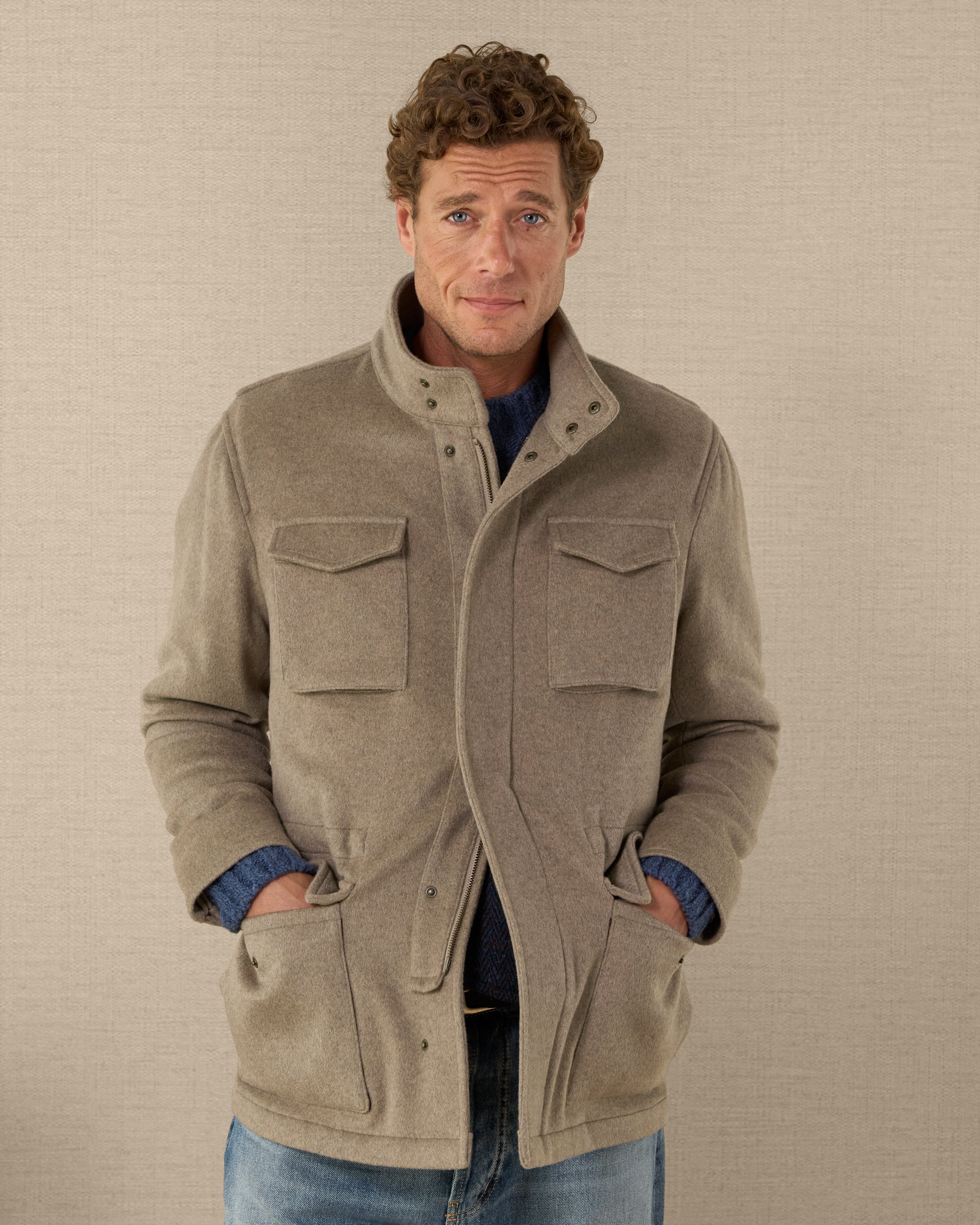 Men's 100% cashmere field jacket beige Made in Italy | Velasca
