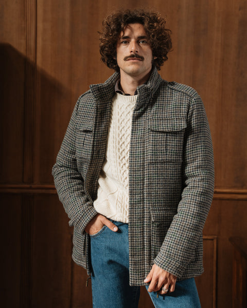 【MARIO】HORN GARMENT ペイズリーゴルフジャケット 48 Grey-blue check padded field jacket, Made in Italy | Velasca