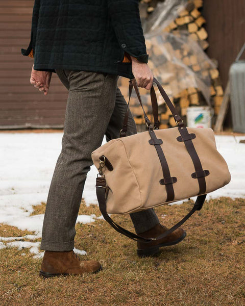 Valisa | Men's shoulder strap bag in leather and canvas | Velasca