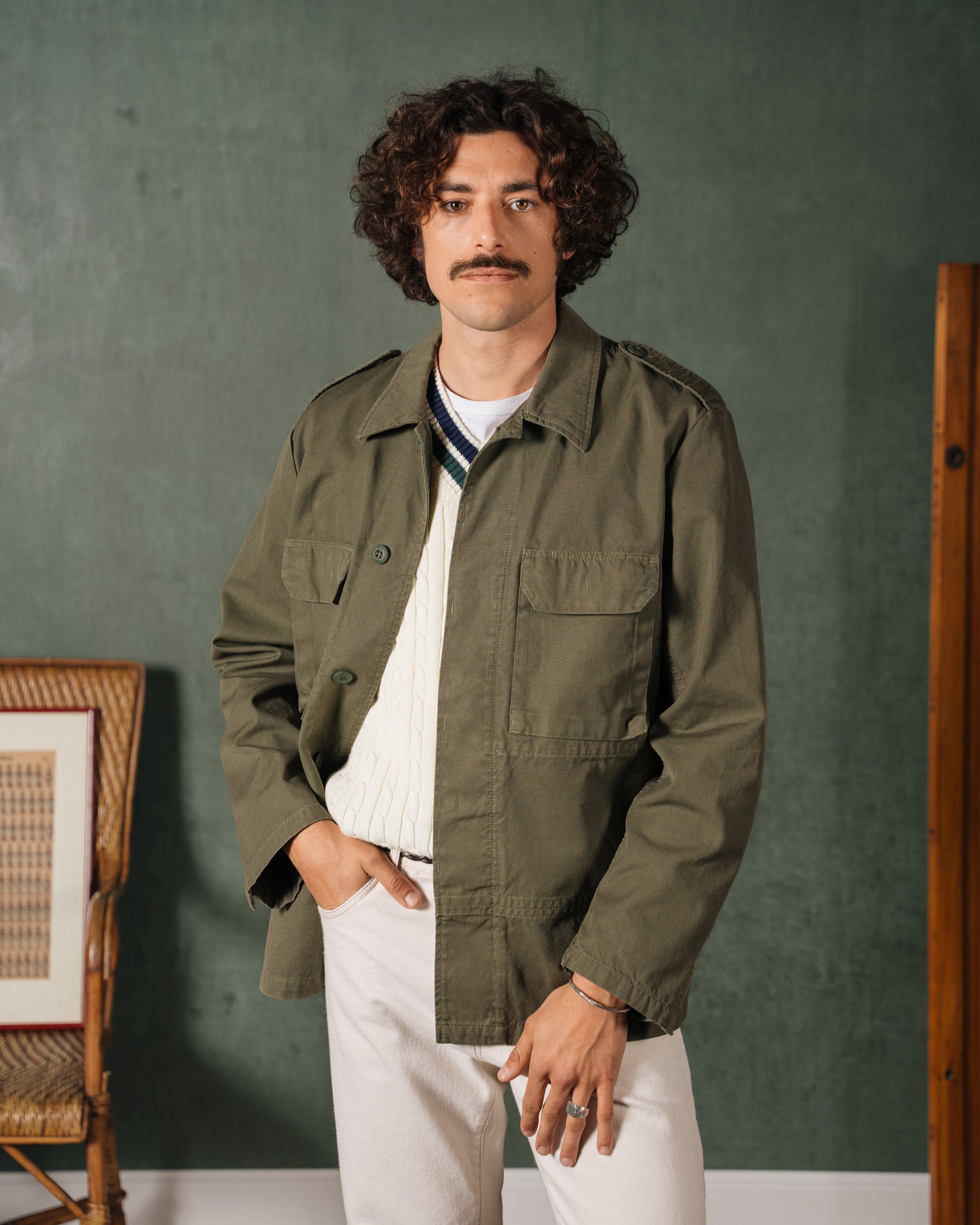 Green cotton field jacket for men, Made in Italy | Velasca