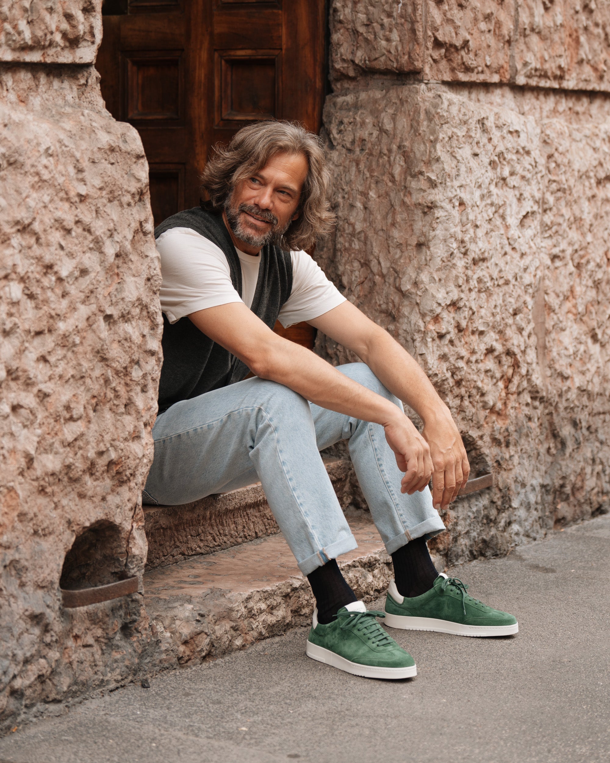 Velasca | Green suede leather sneakers, entirely Made in Italy