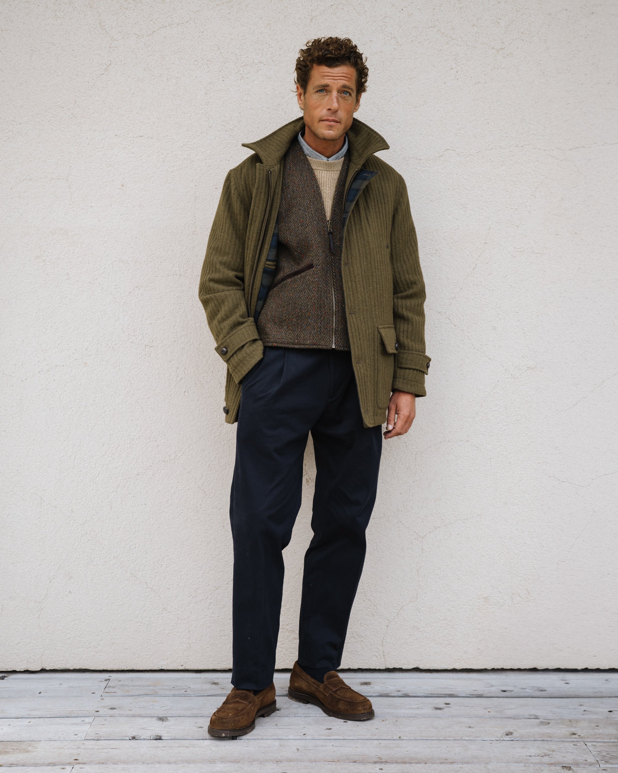 Men's green ribbed wool Field jacket Made in Italy | Velasca