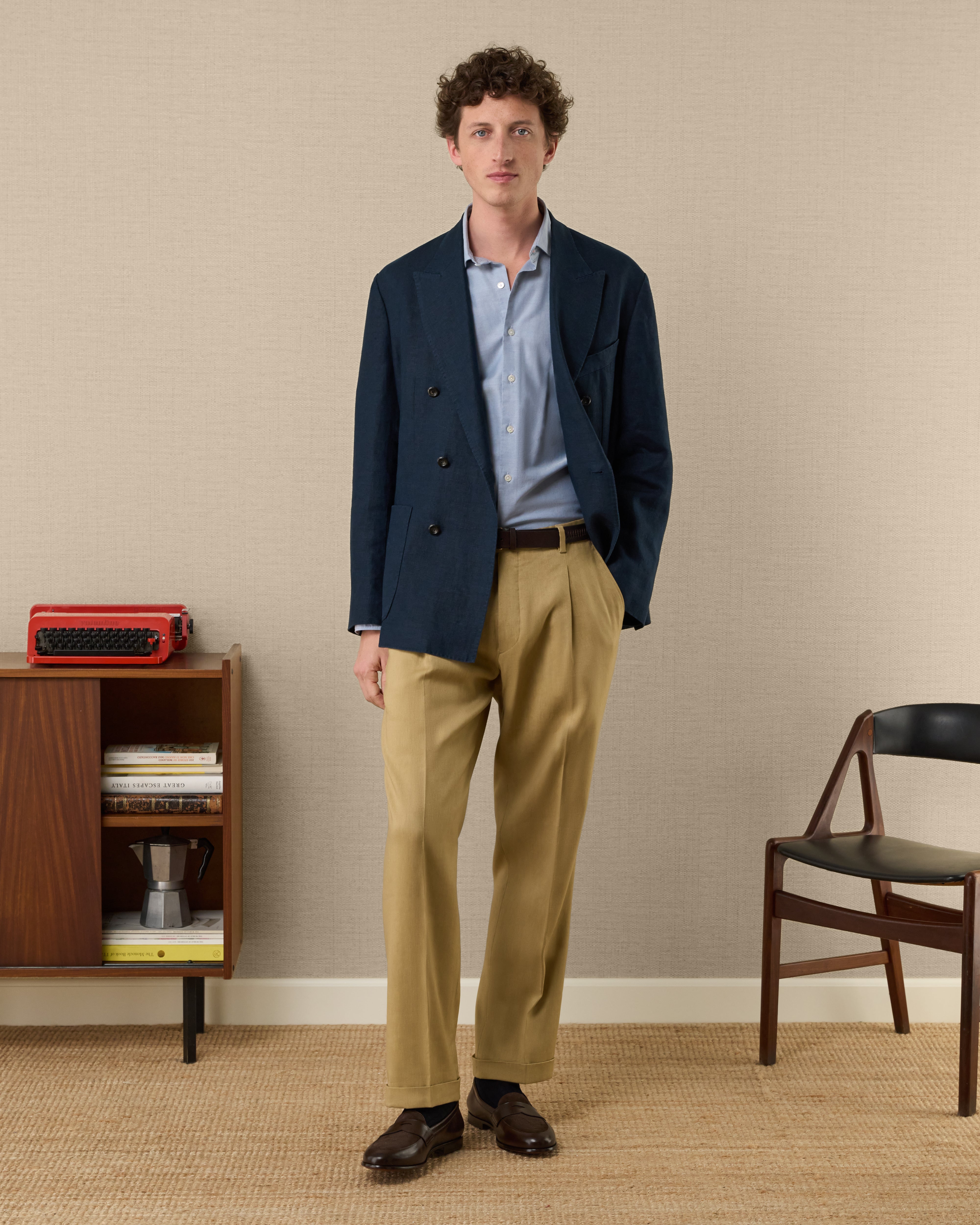 Blue linen double-breasted jacket, Made in Italy | Velasca