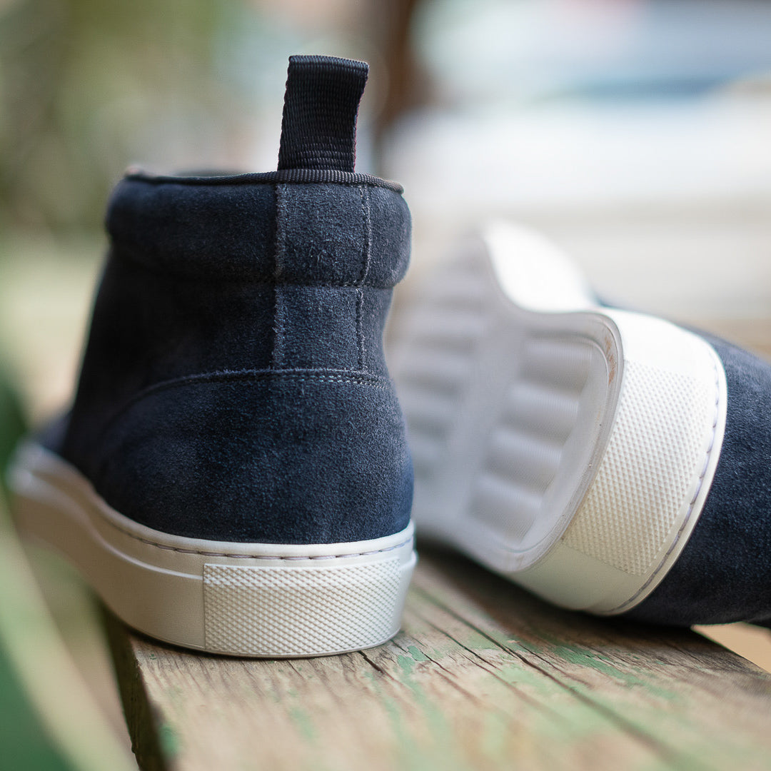 Men's blue suede leather high Sneakers | Velasca