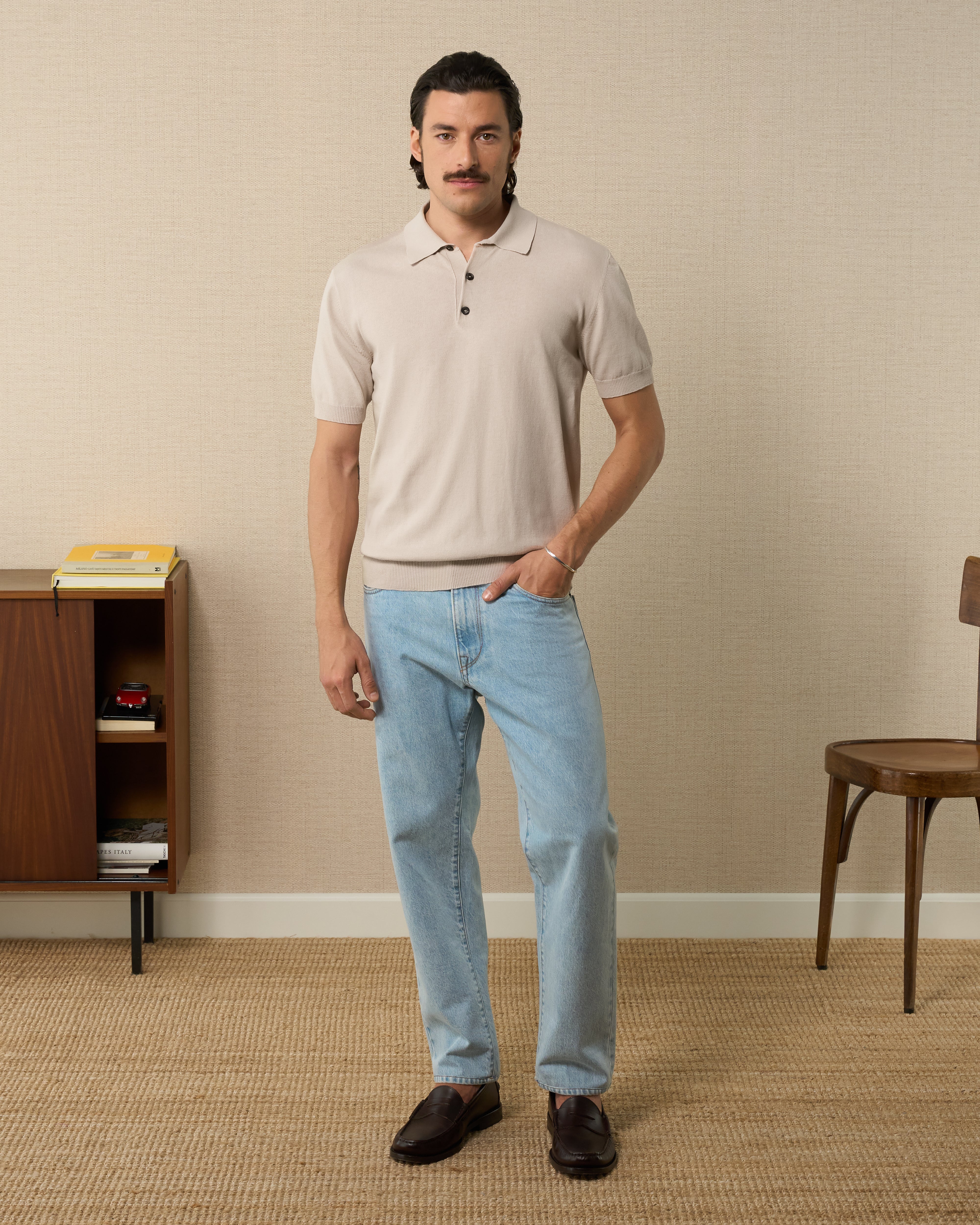 Short-sleeved polo shirt in ice knit, Made in Italy | Velasca