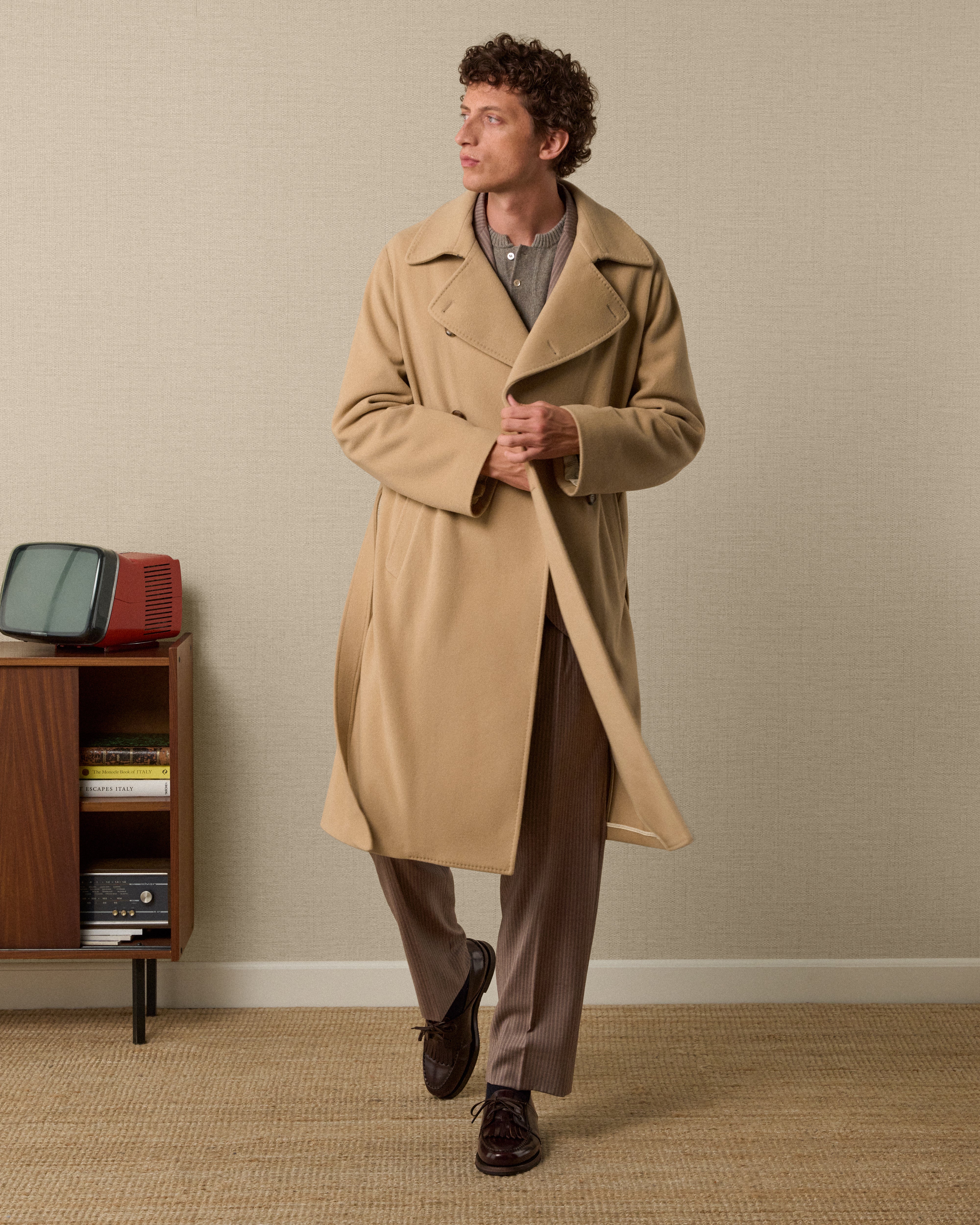 Velasca | Serdes - Men's beige double-breasted coat – Made in Italy