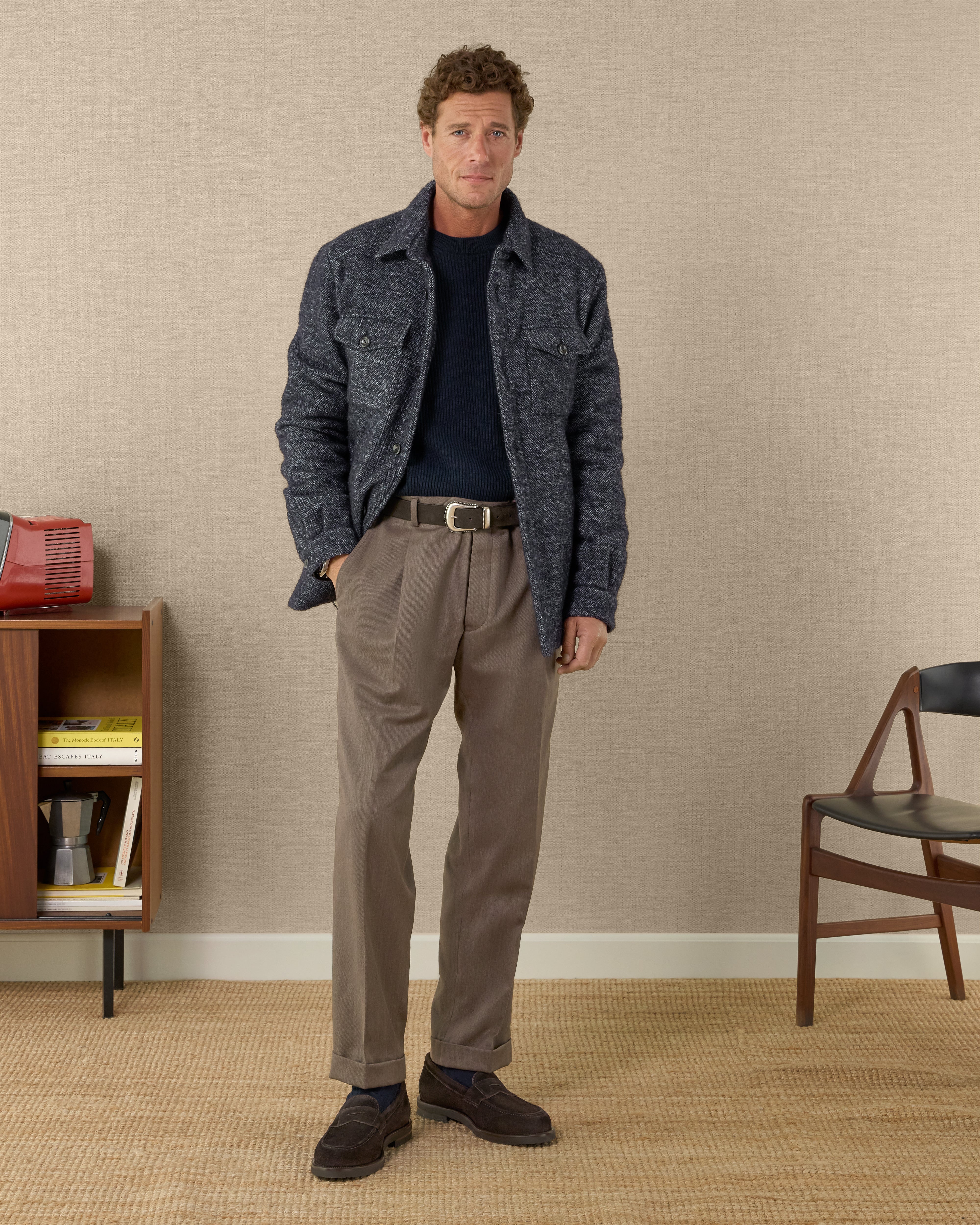 Men's winter wool blend blue herringbone overshirt | Velasca