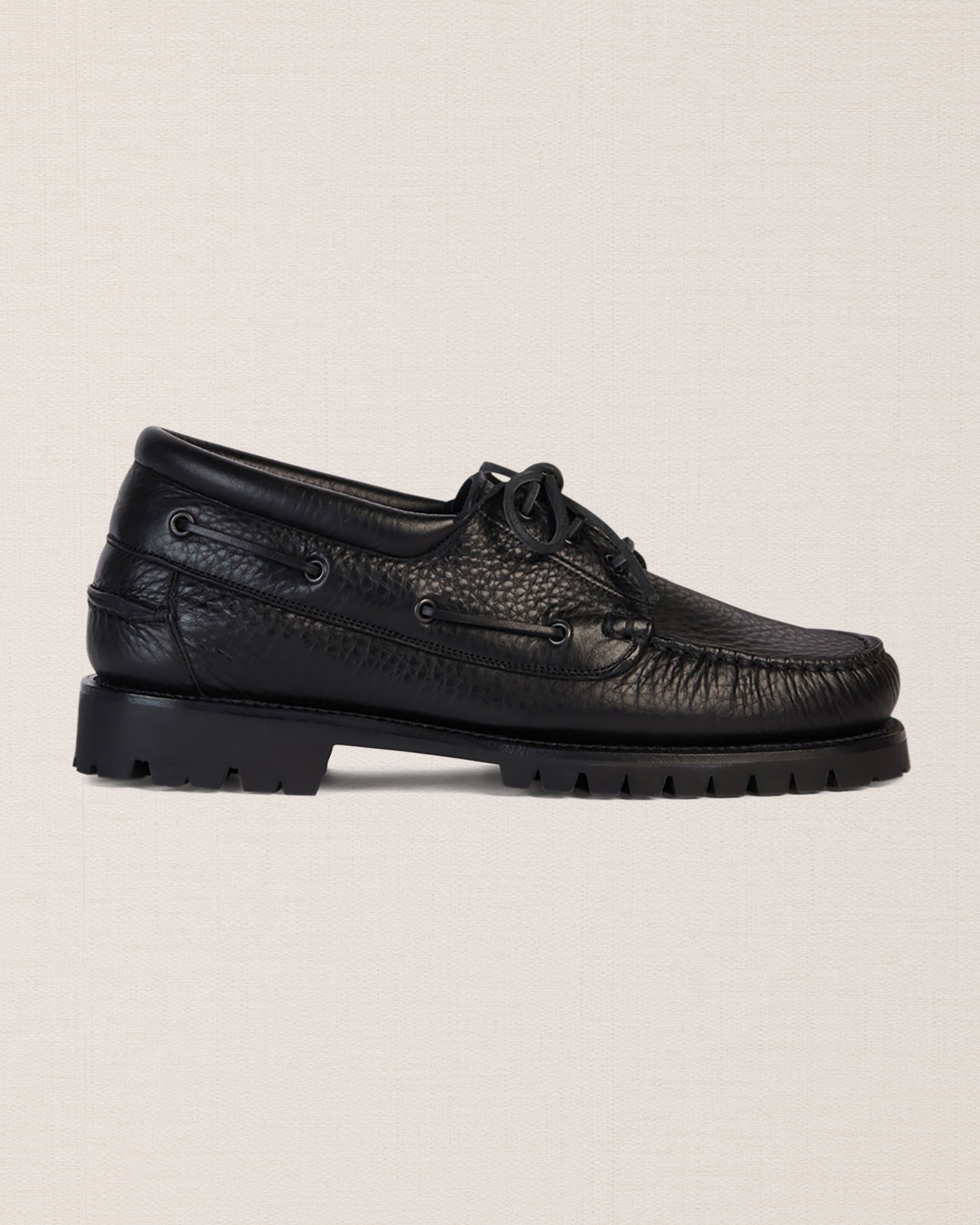 Velasca | Black genuine leather boat shoes with a Vibram sole