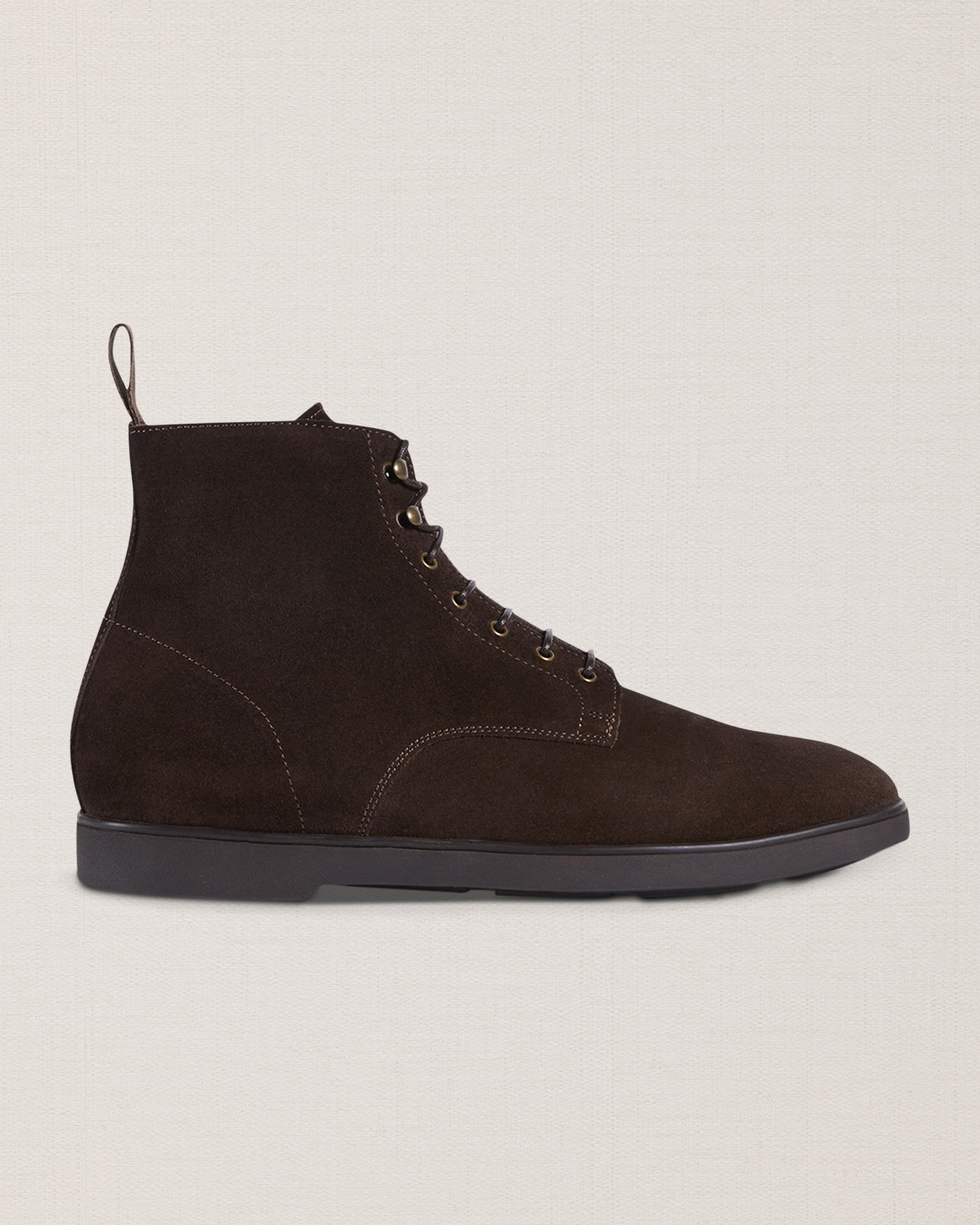 Men's dark brown laced boots in suede leather | Velasca