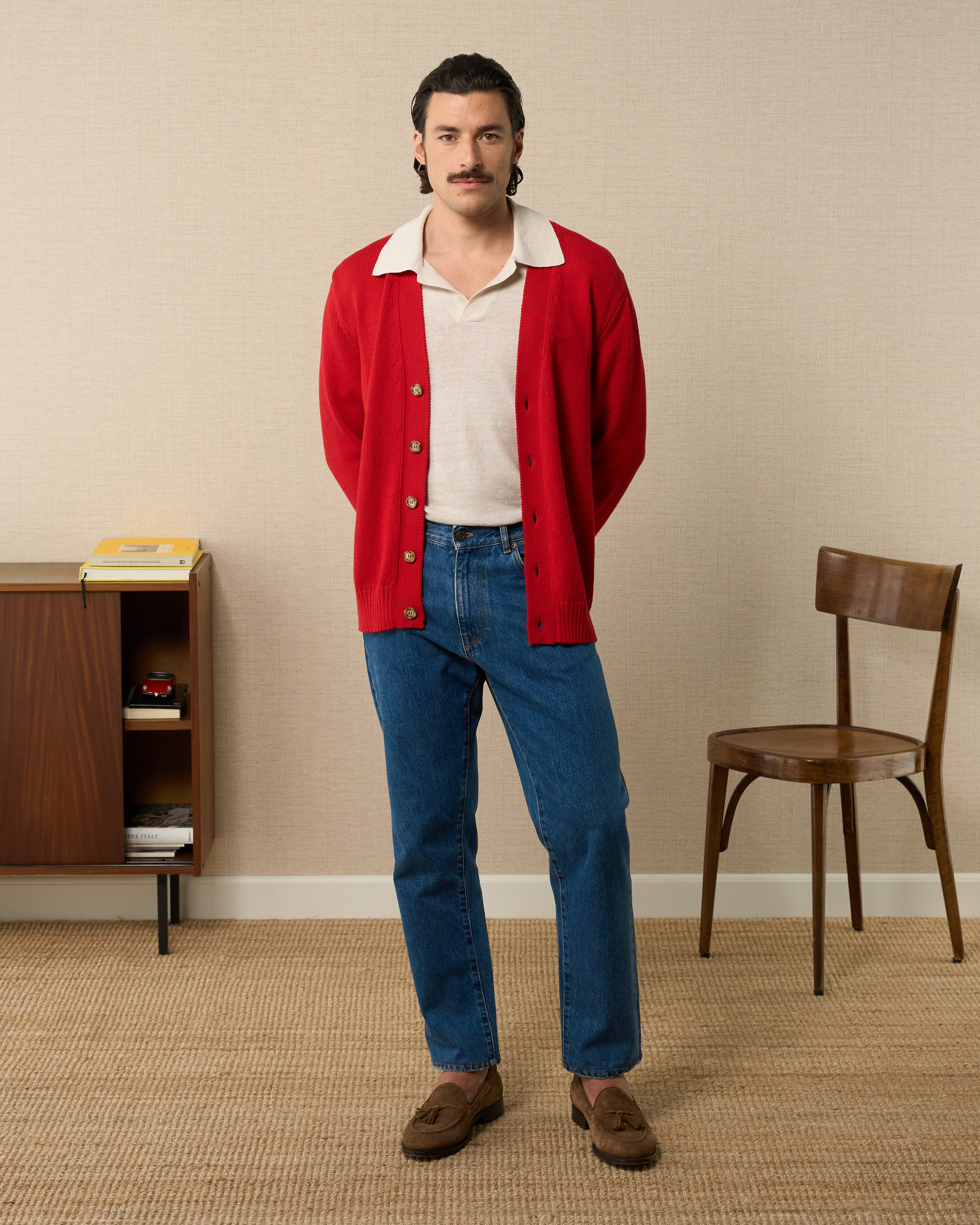 Velasca Men s red organic cotton cardigan made in Italy