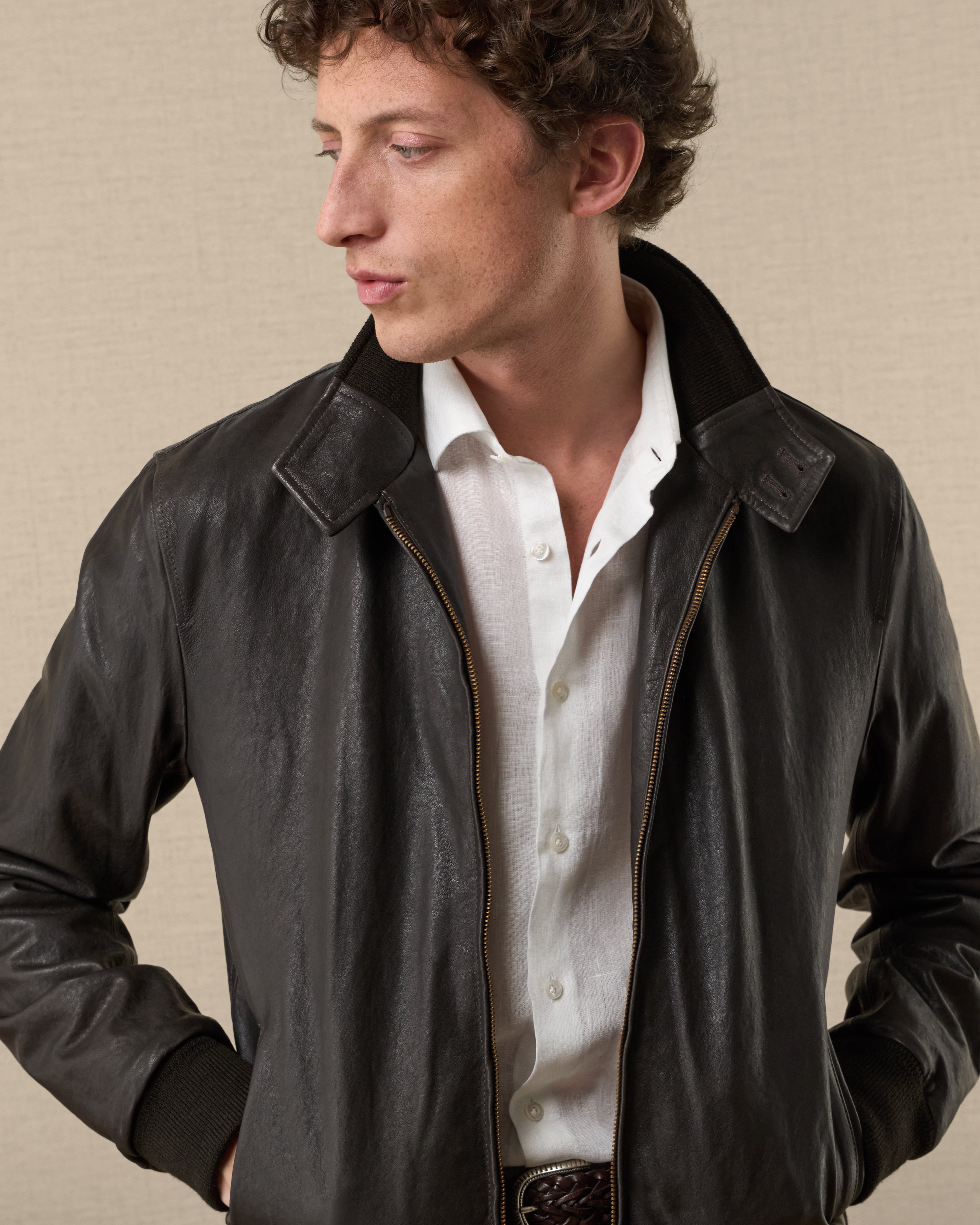 Dark brown leather bomber jacket, Made in Italy