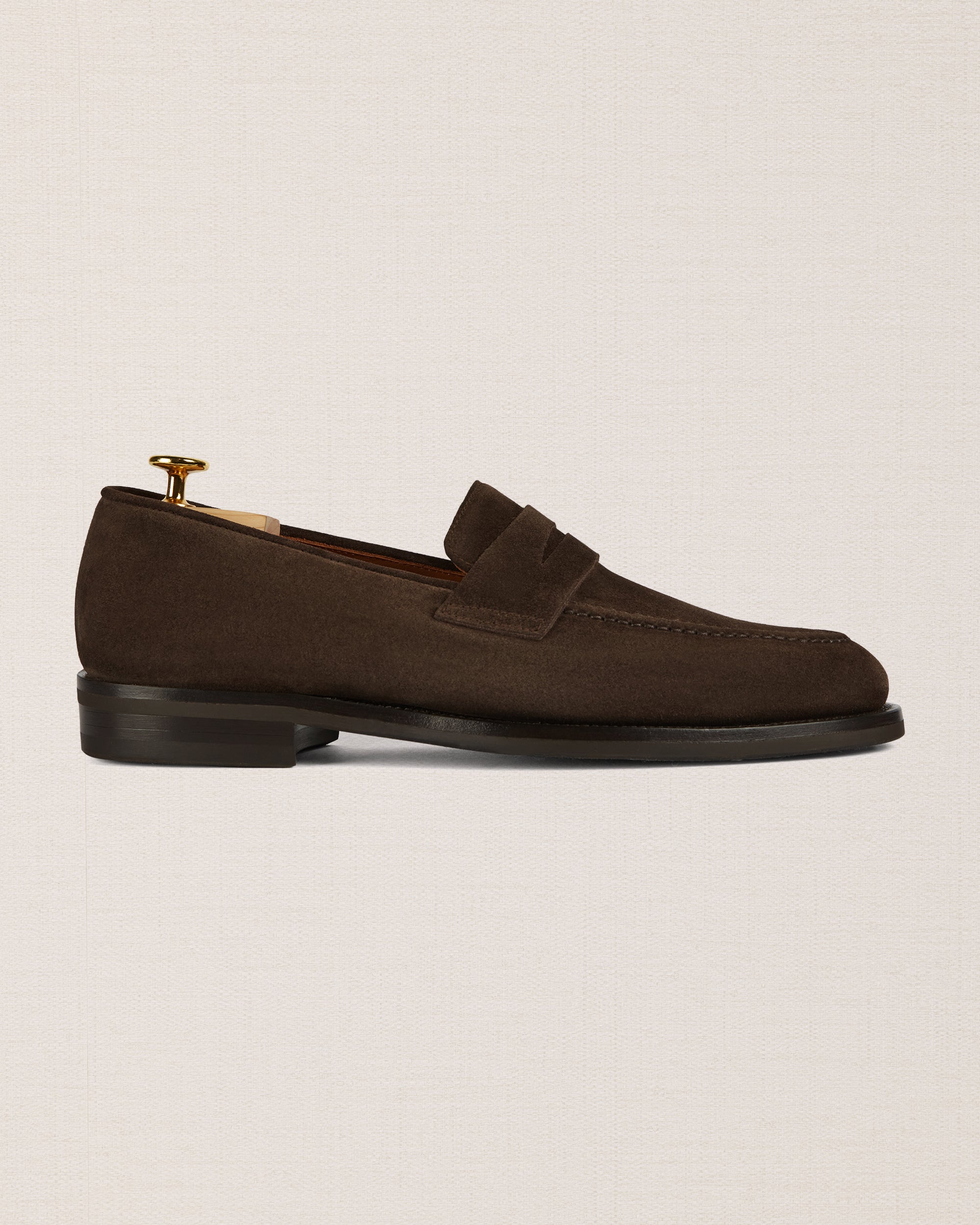 MY WEAKNESSマイウィークネス SCALA SUEDE ブラウン Brown suede leather tapered penny loafers | Velasca