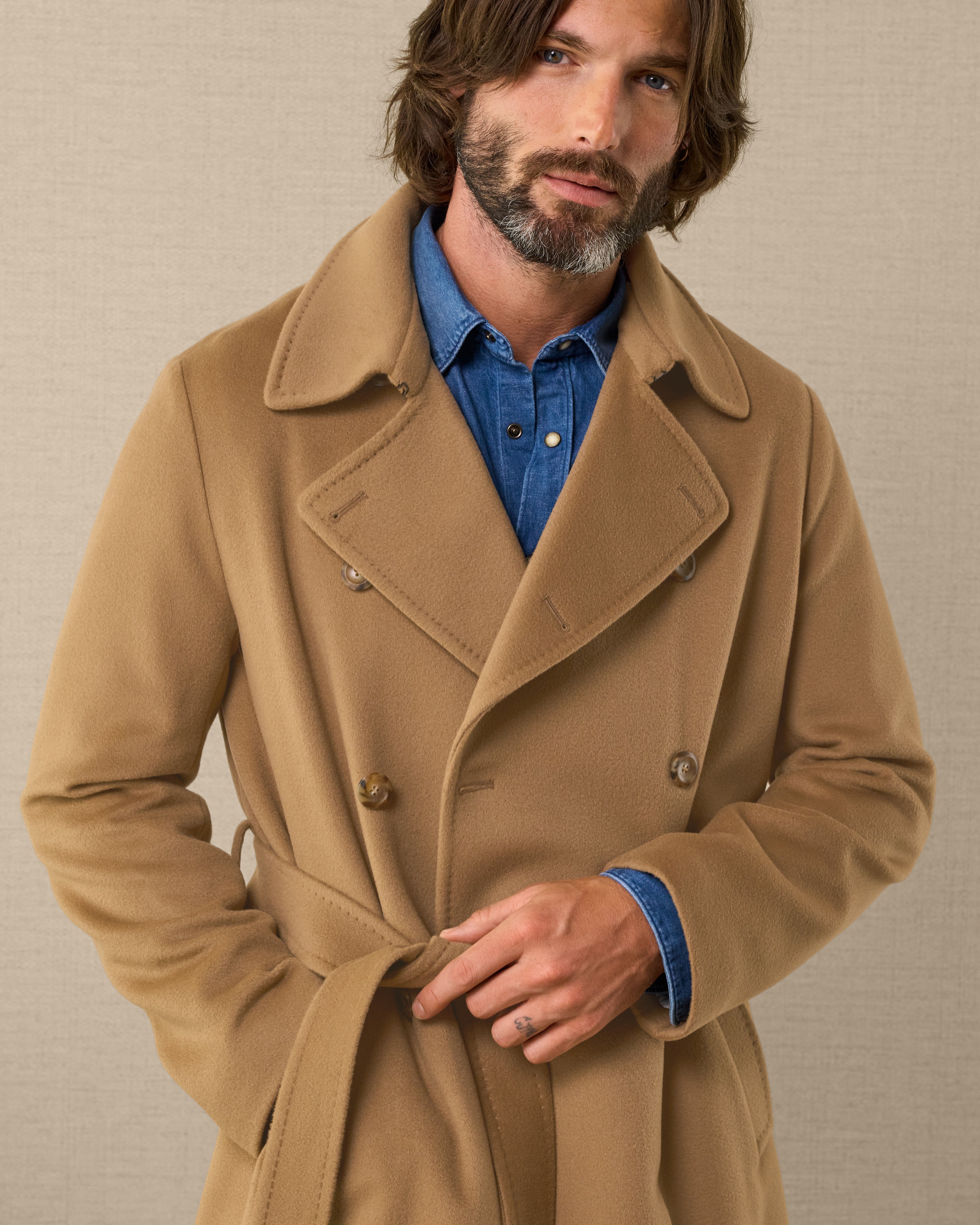 Men's wool trench coat with belt, Made in Italy | Velasca