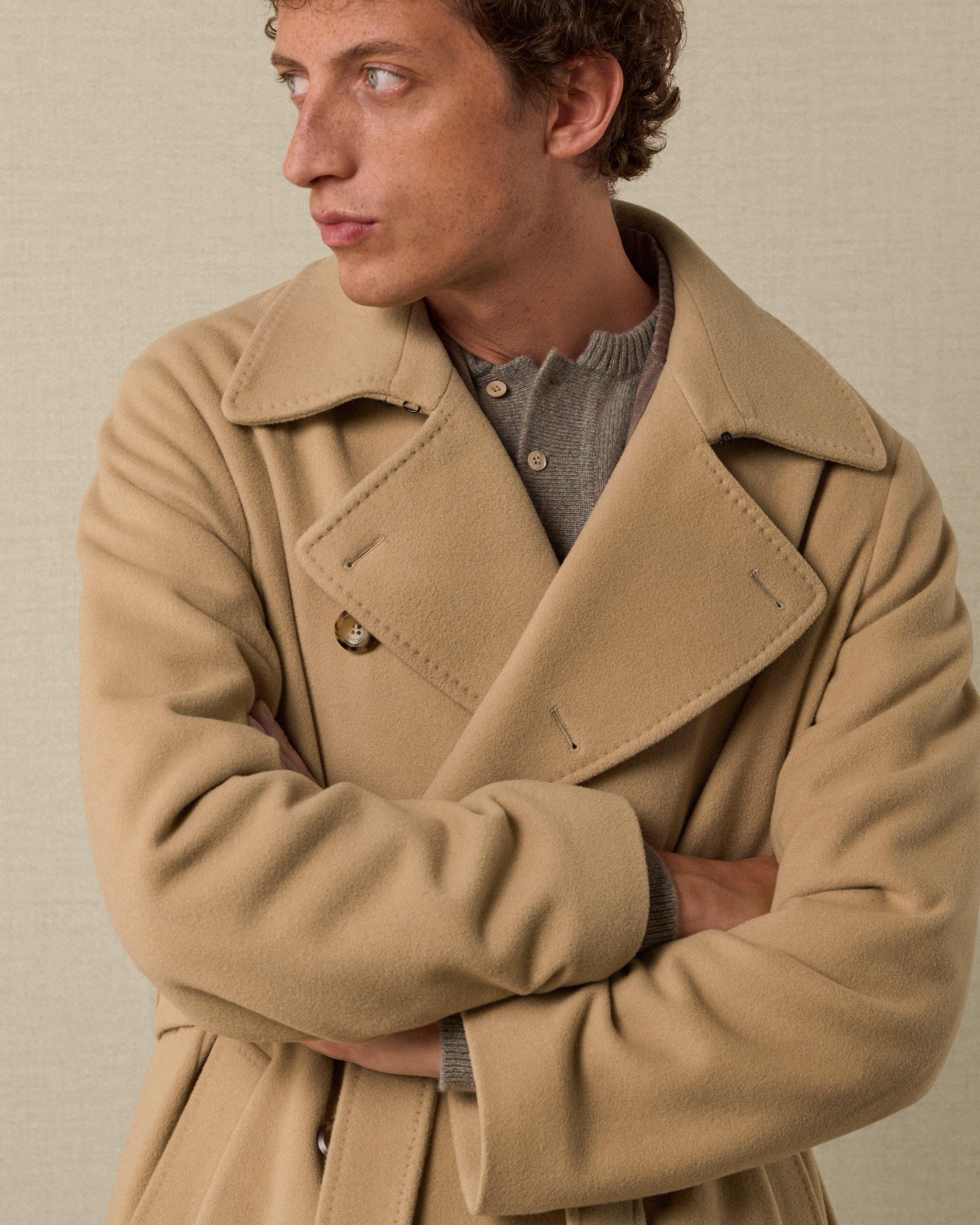 Velasca | Serdes - Men's beige double-breasted coat – Made in Italy