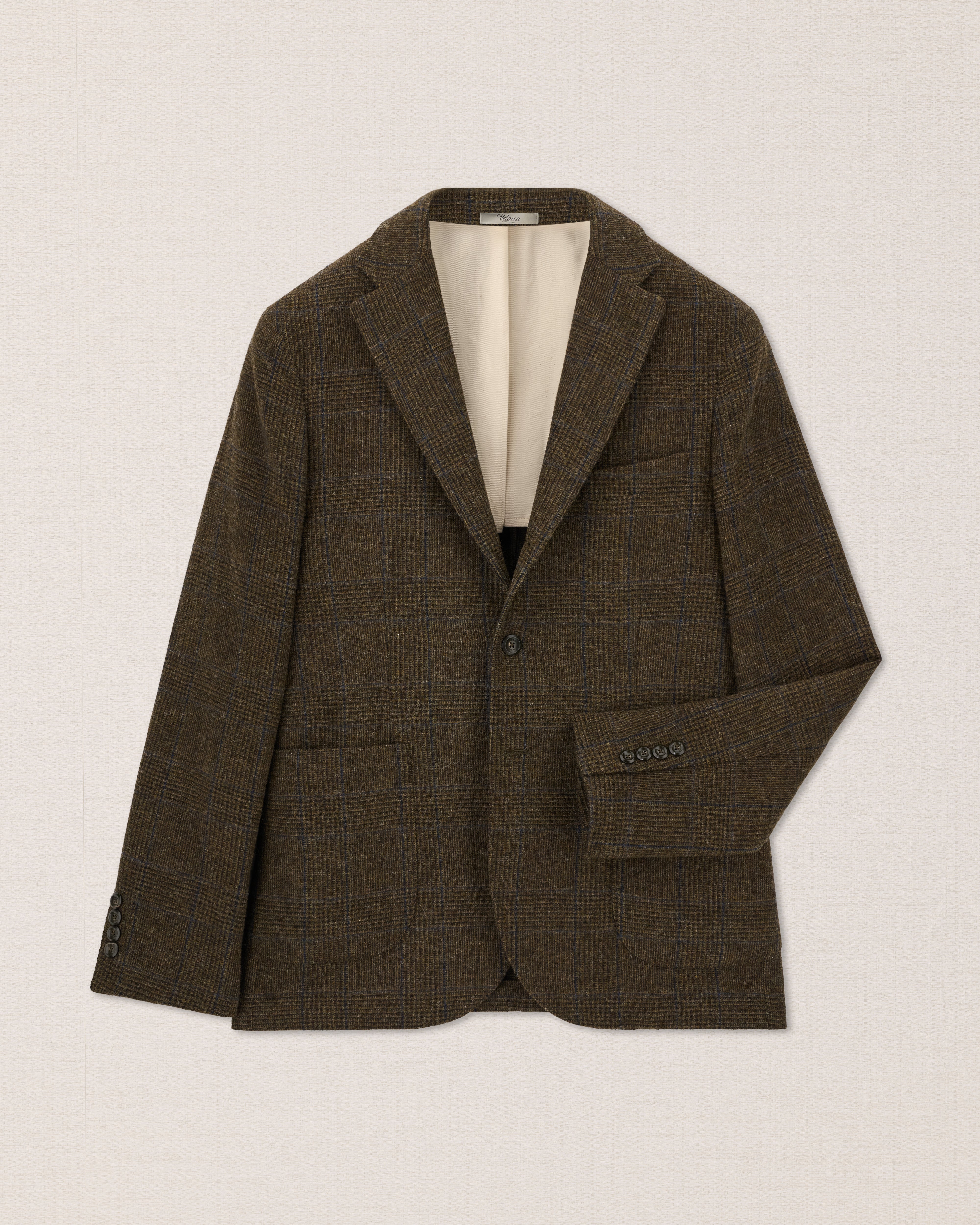 Men's single-breasted brown Shetland wool jacket | Velasca