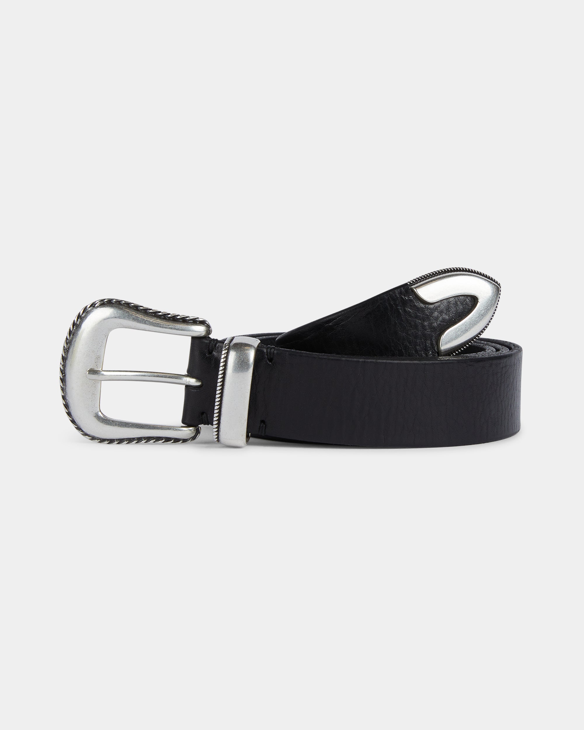 Black antiqued leather Western belt, Made in Italy | Velasca