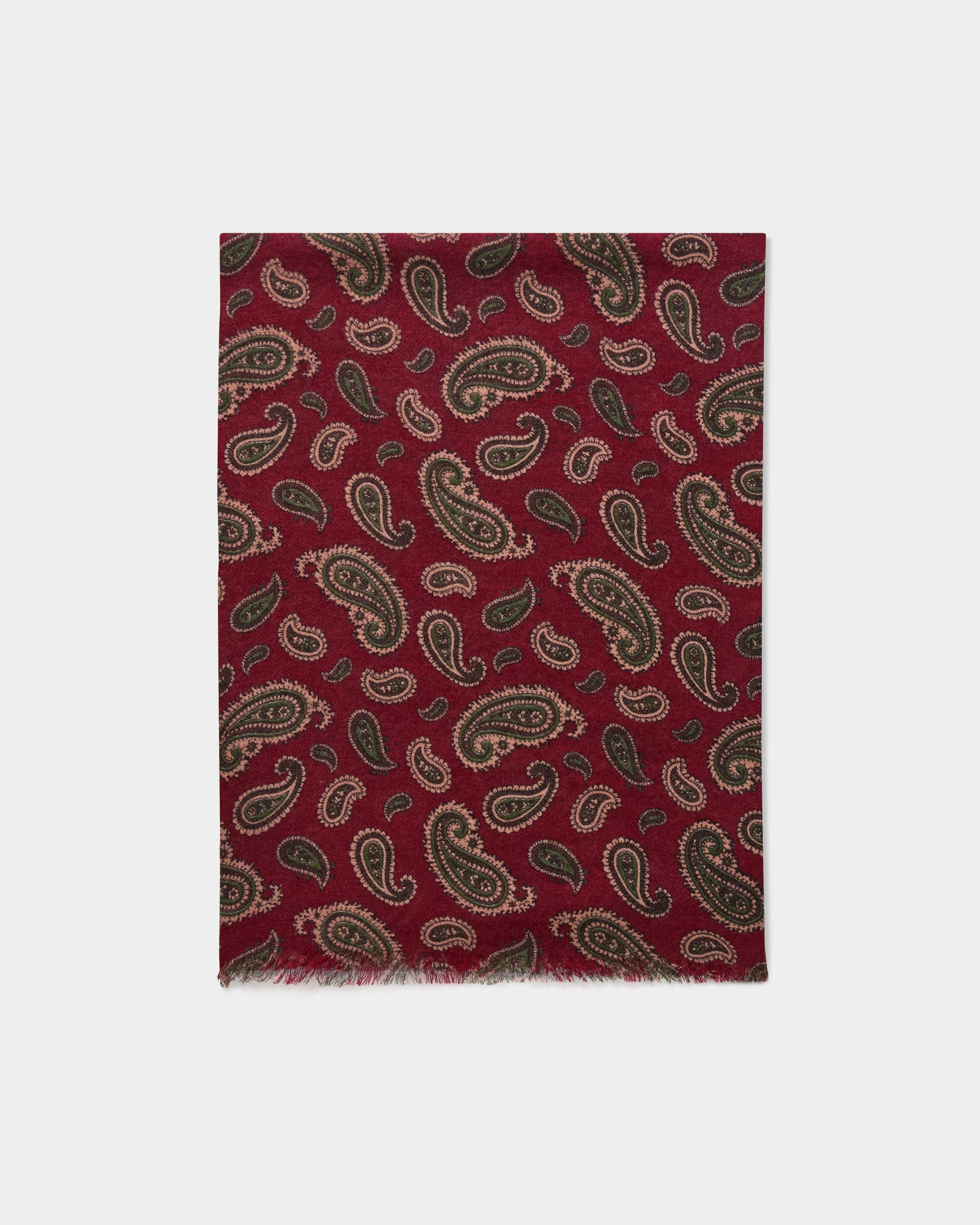 100% wool red paisley printed scarf, Made in Italy | Velasca
