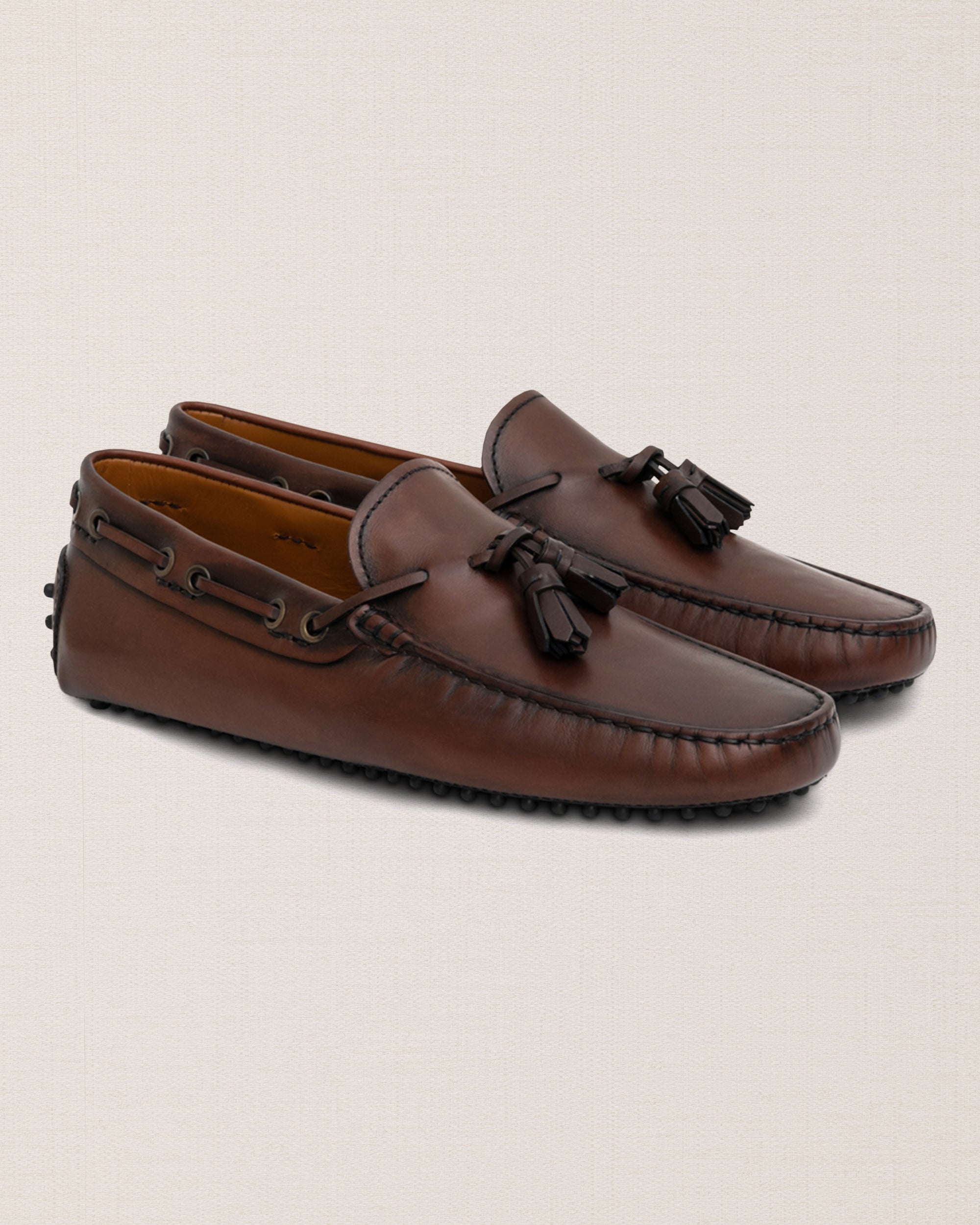 Pigottee | Men's brown leather Moccasins with Tassels | Velasca