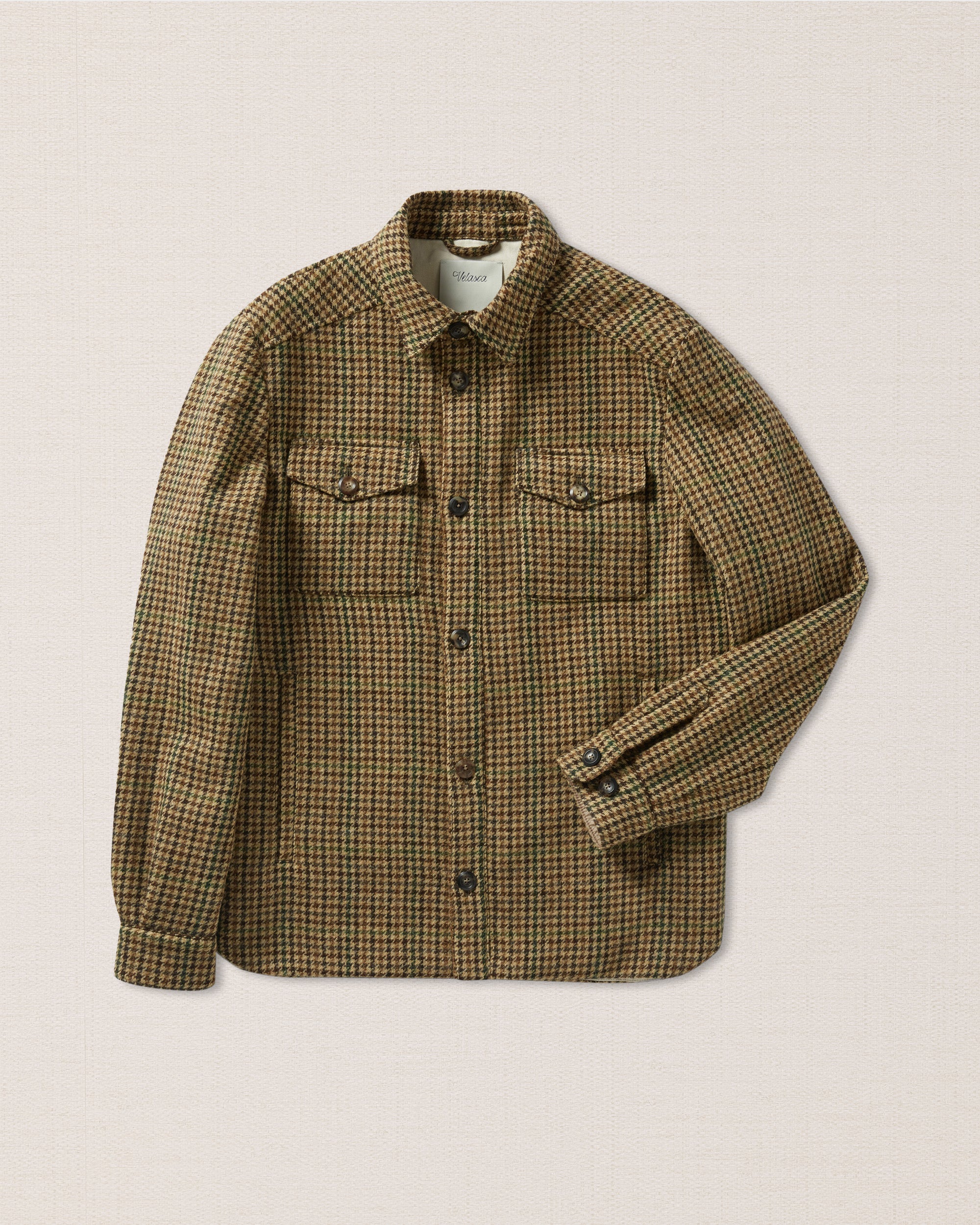 Brown green Shetland wool overshirt, Made in Italy | Velasca