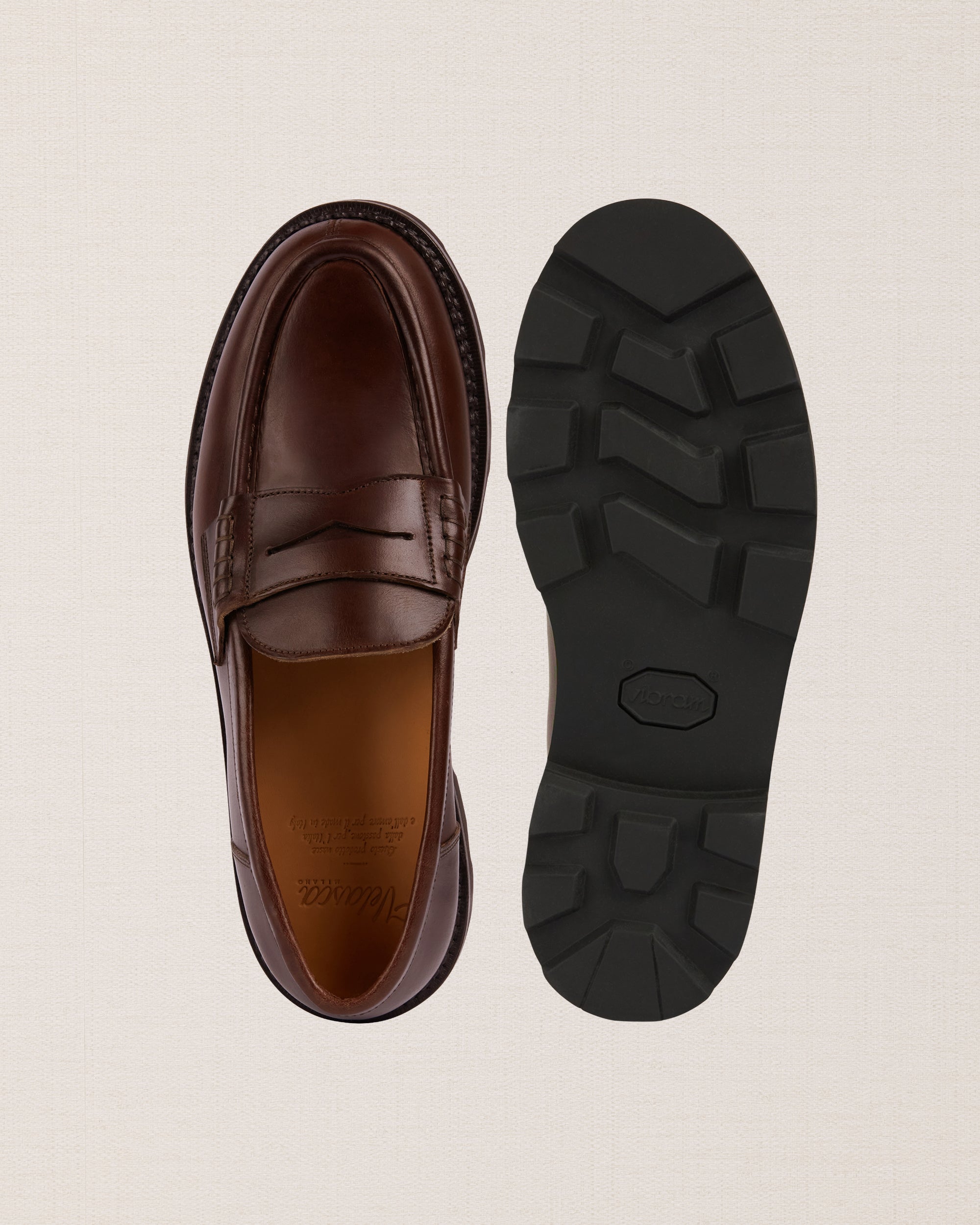 Artisanal dark brown real leather penny loafer | Velasca
