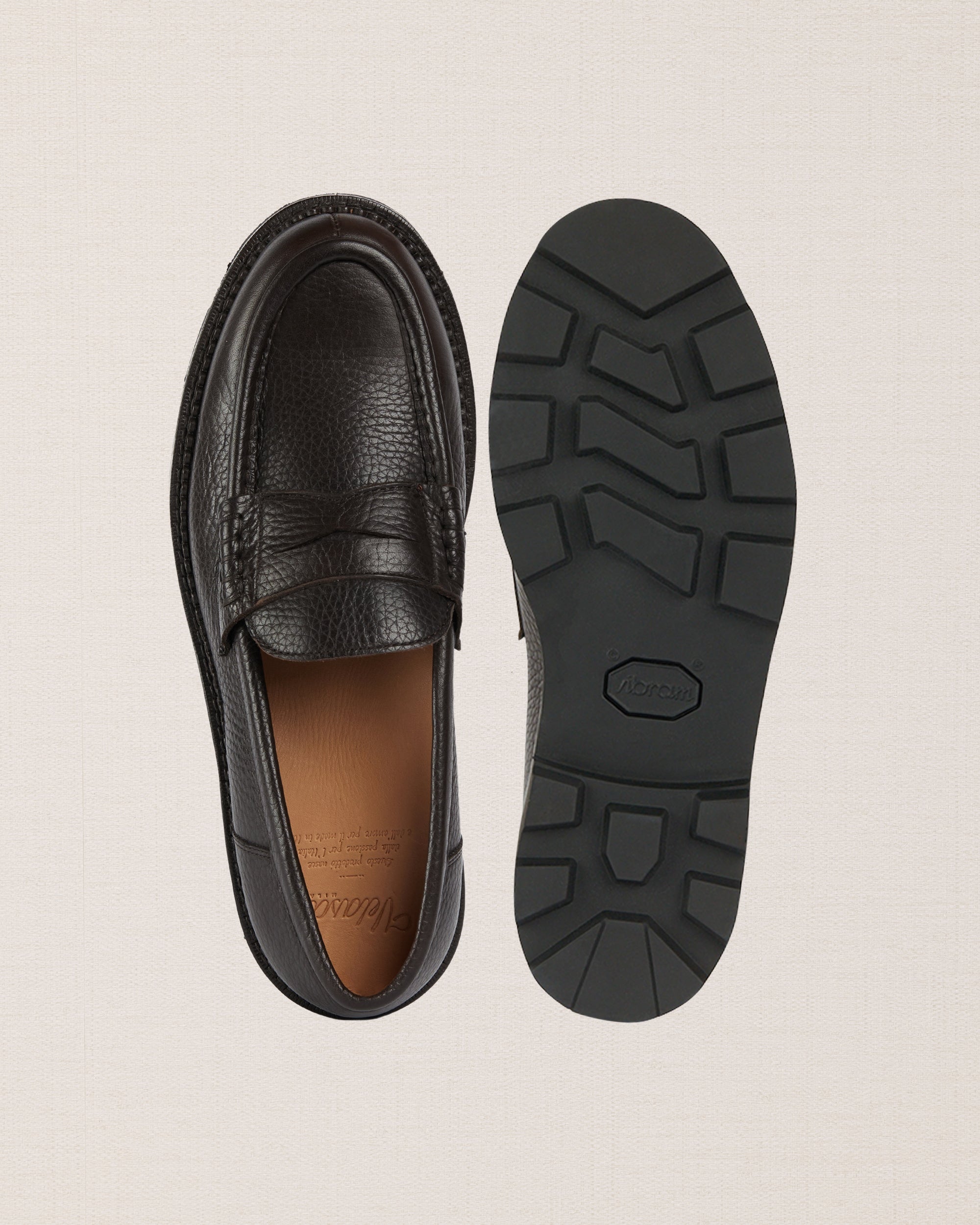 Dark brown genuine tumbled leather penny loafer | Velasca display picture 3