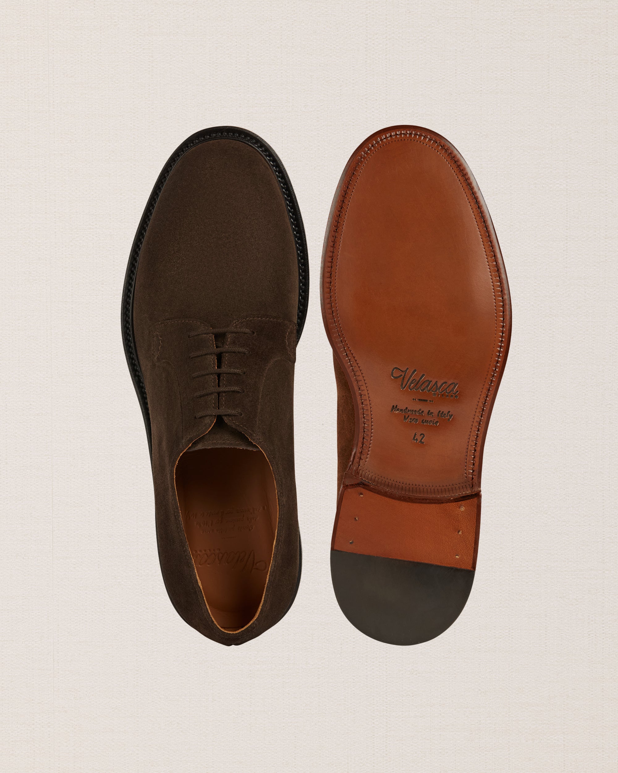 Men's artisanal brown pure suede leather derbies | Velasca