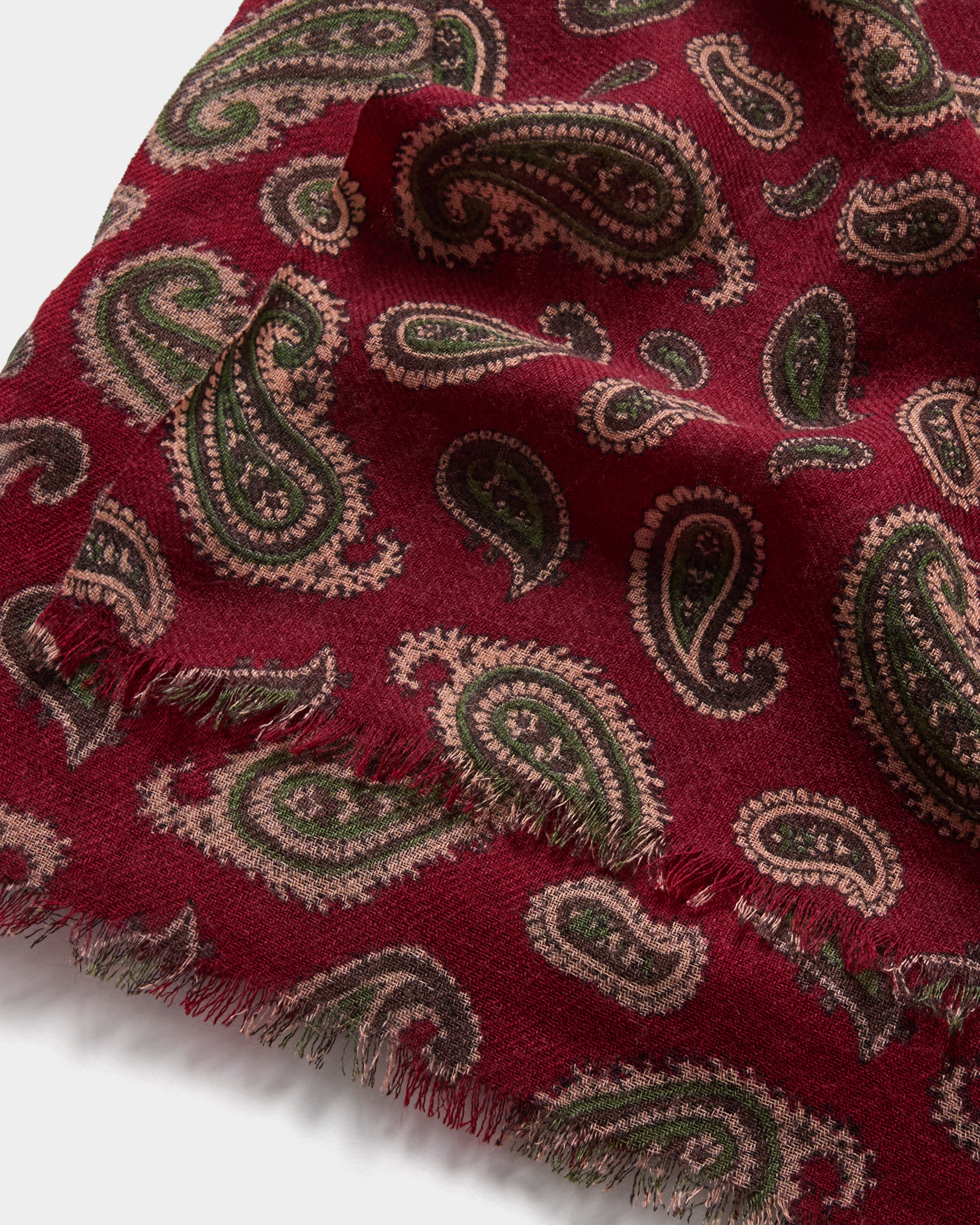 100% wool red paisley printed scarf, Made in Italy | Velasca