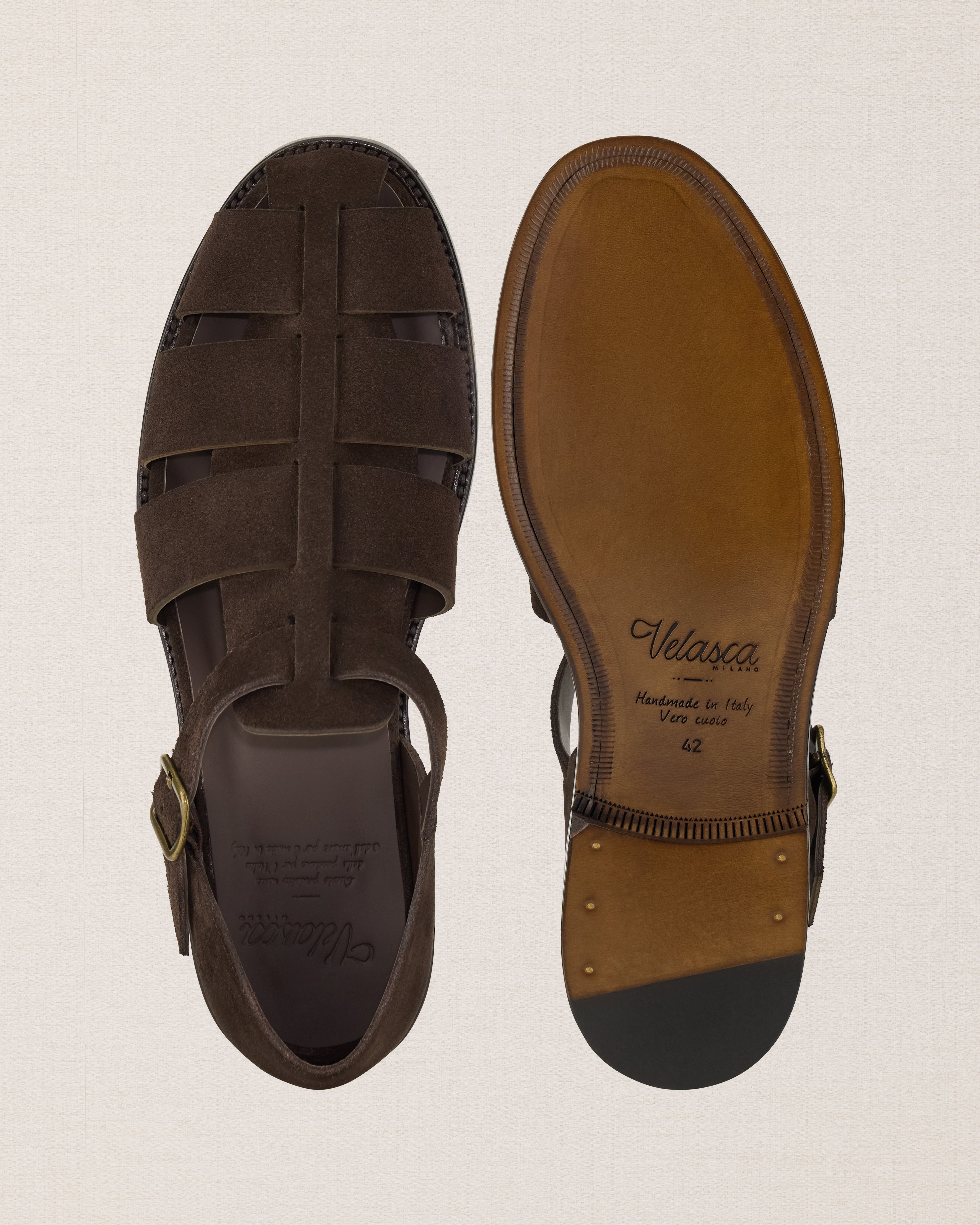 Men's brown suede leather gladiator sandals | Velasca