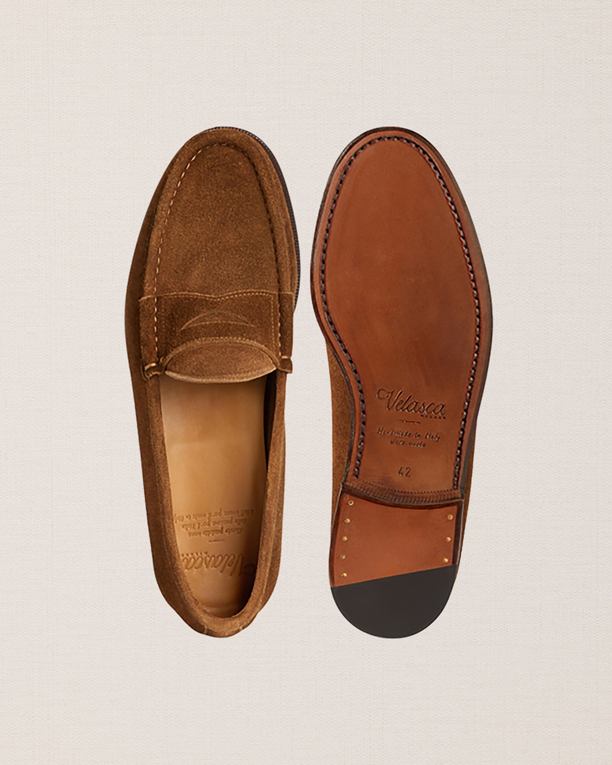 Men's tobacco brown suede leather Penny Loafers | Velasca