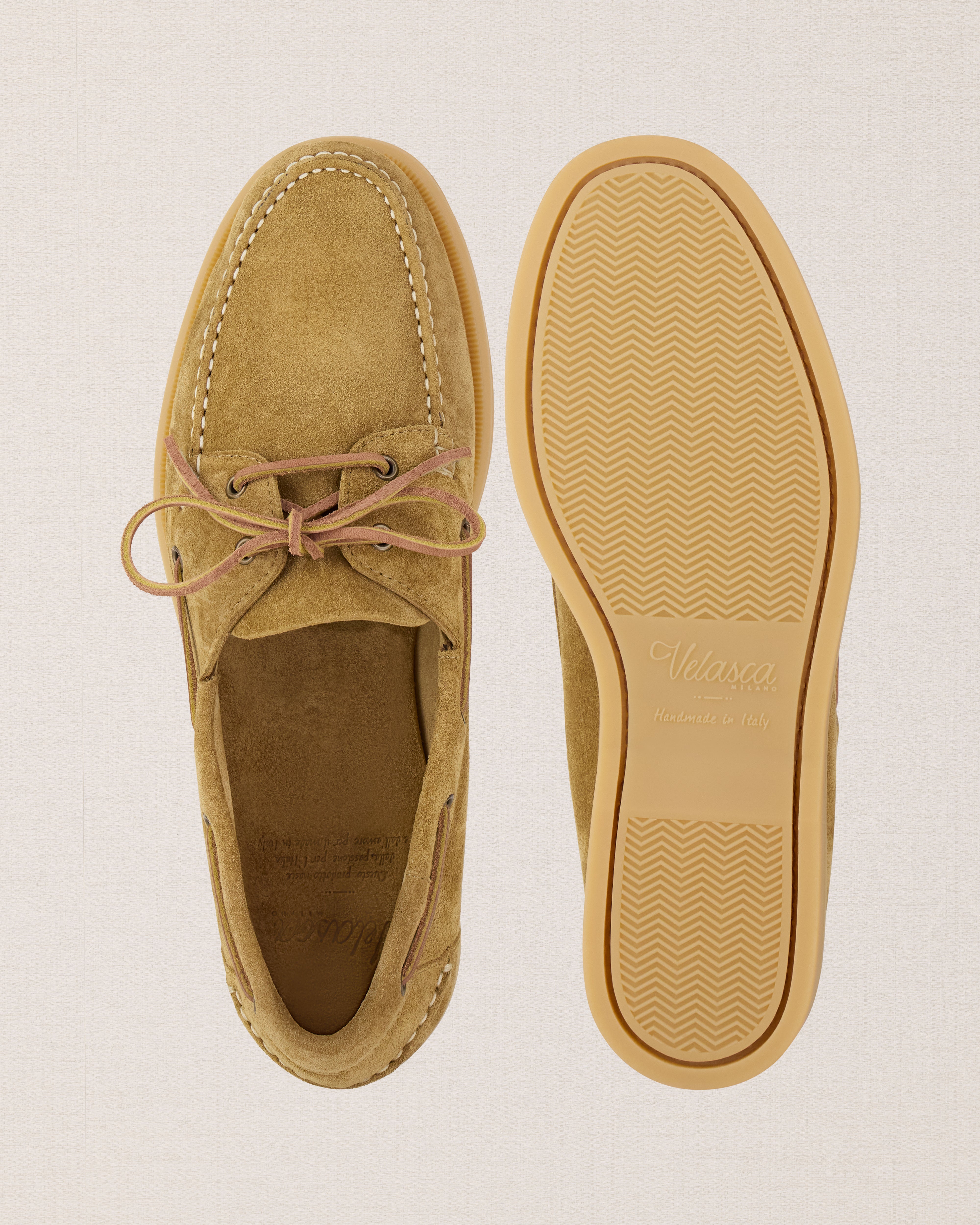 Beige suede leather boat shoes, Made in Italy | Velasca