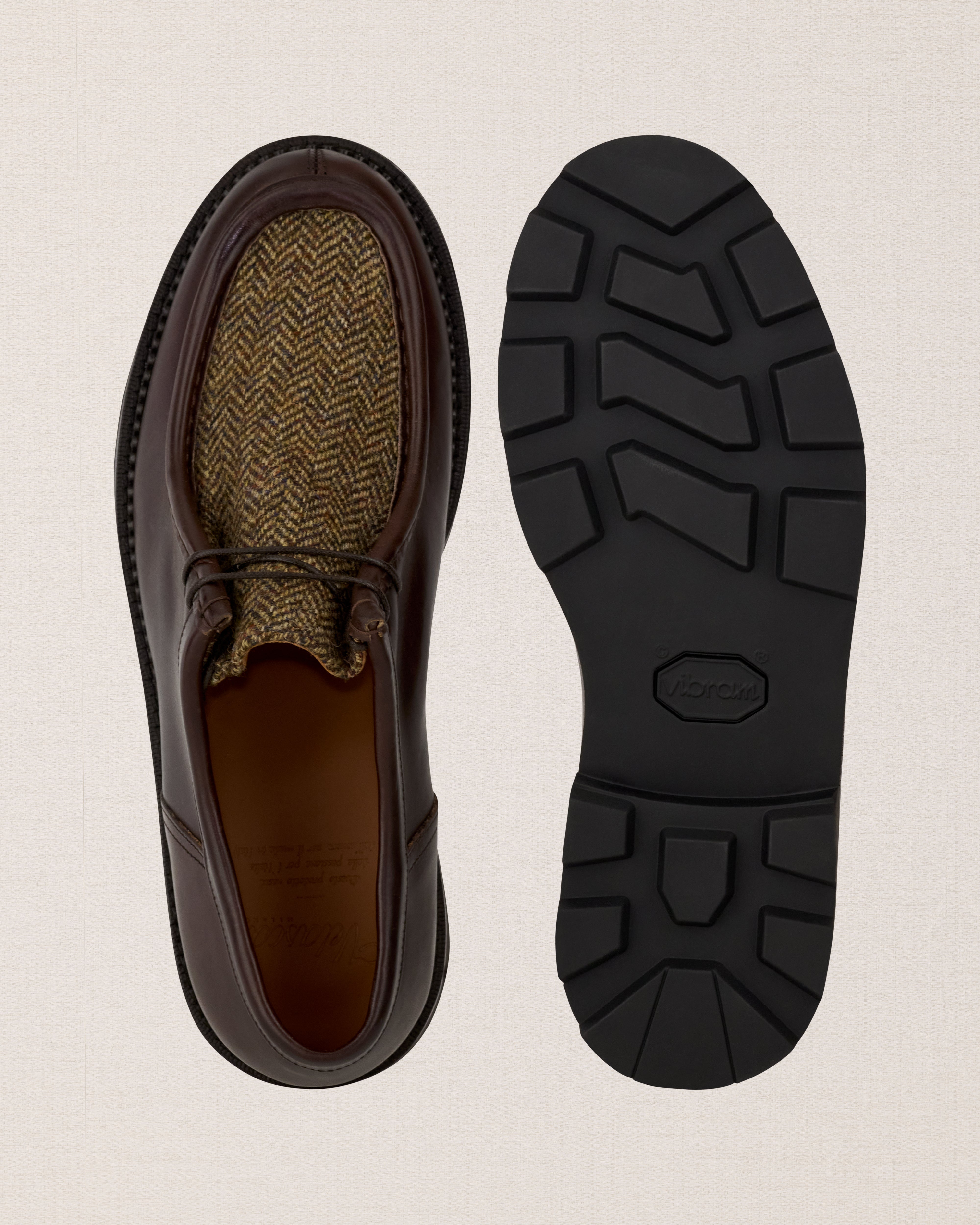 Men's Derby Moc-Toe shoe in brown leather and wool | Velasca