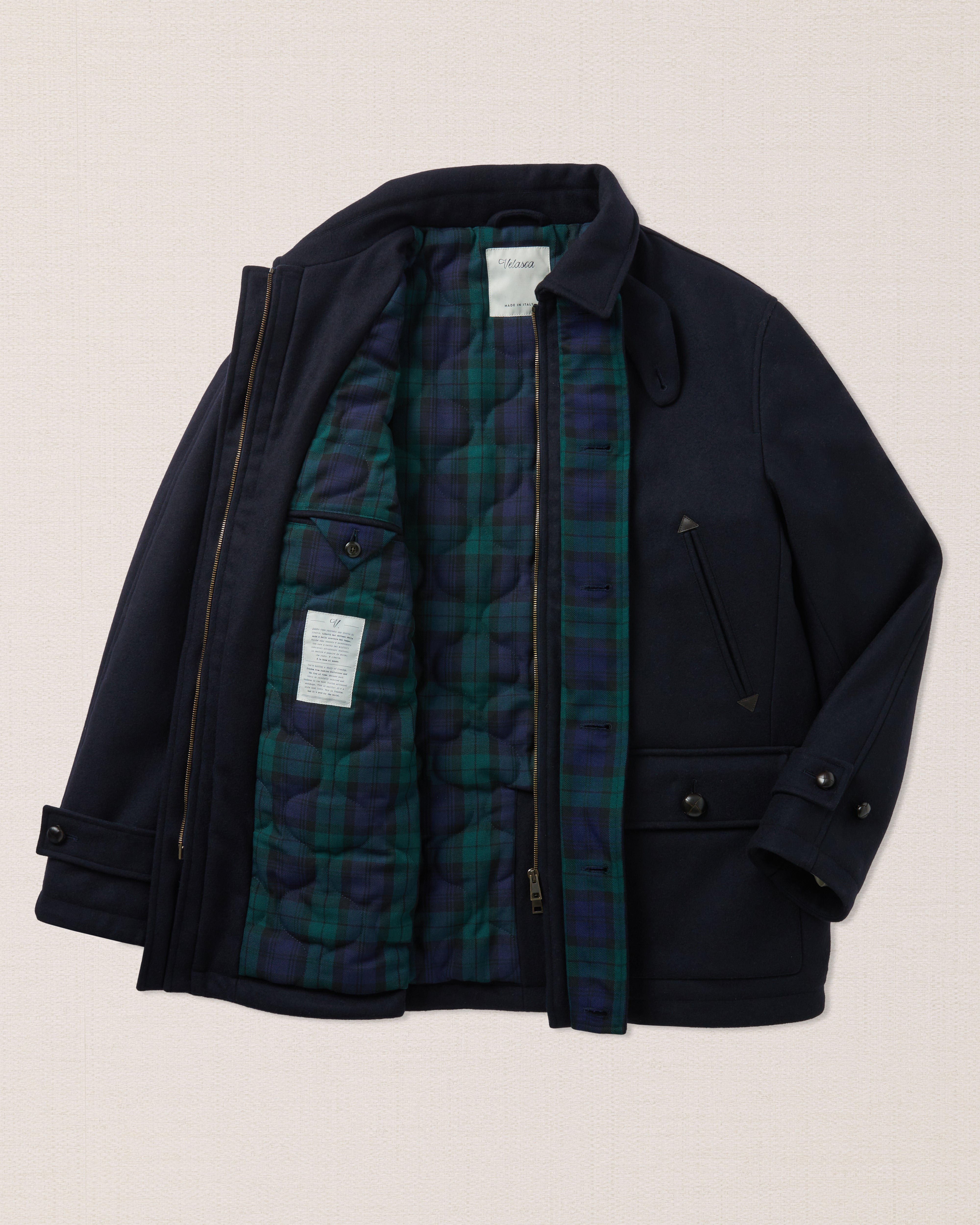 Navy wool field jacket with collar, Made in Italy | Velasca