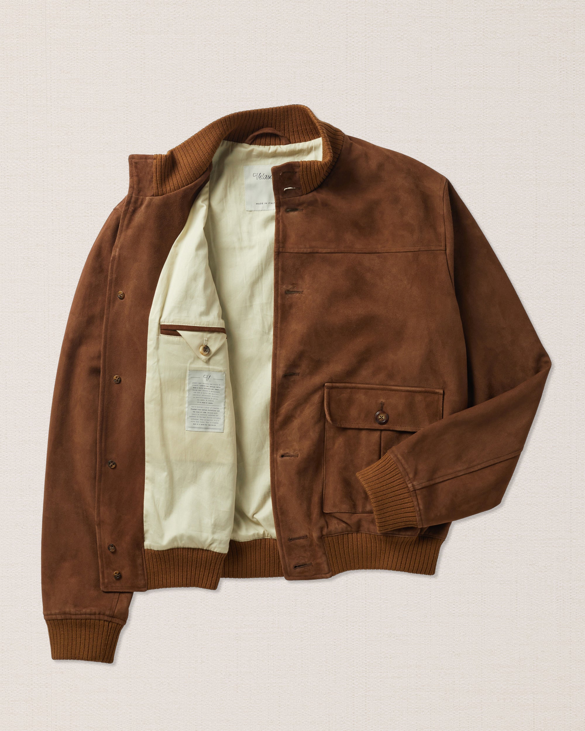 Light brown suede bomber jacket, Made in Italy | Velasca