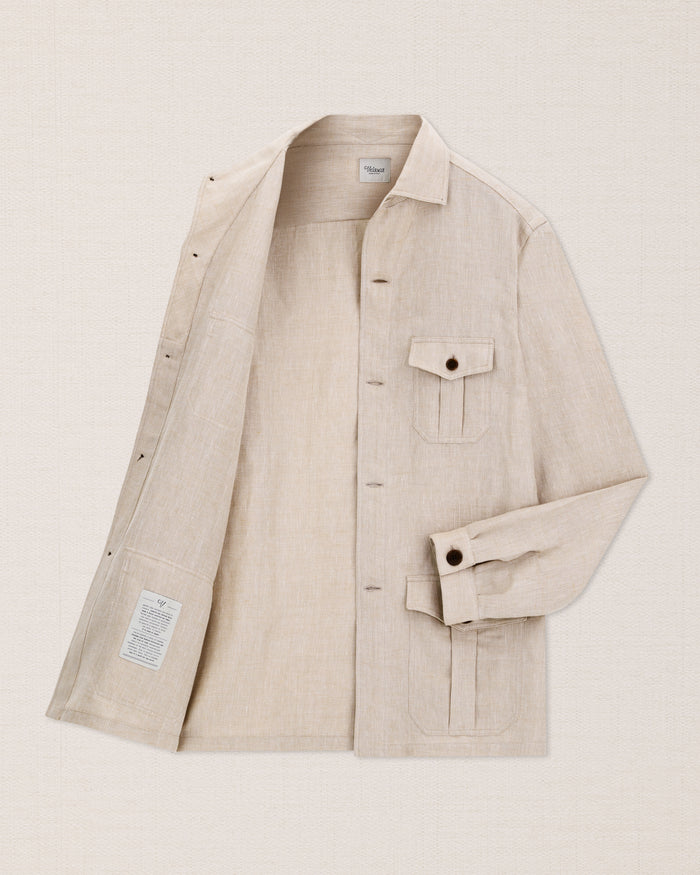 Men's shirt jacket, in 100% white linen | Velasca